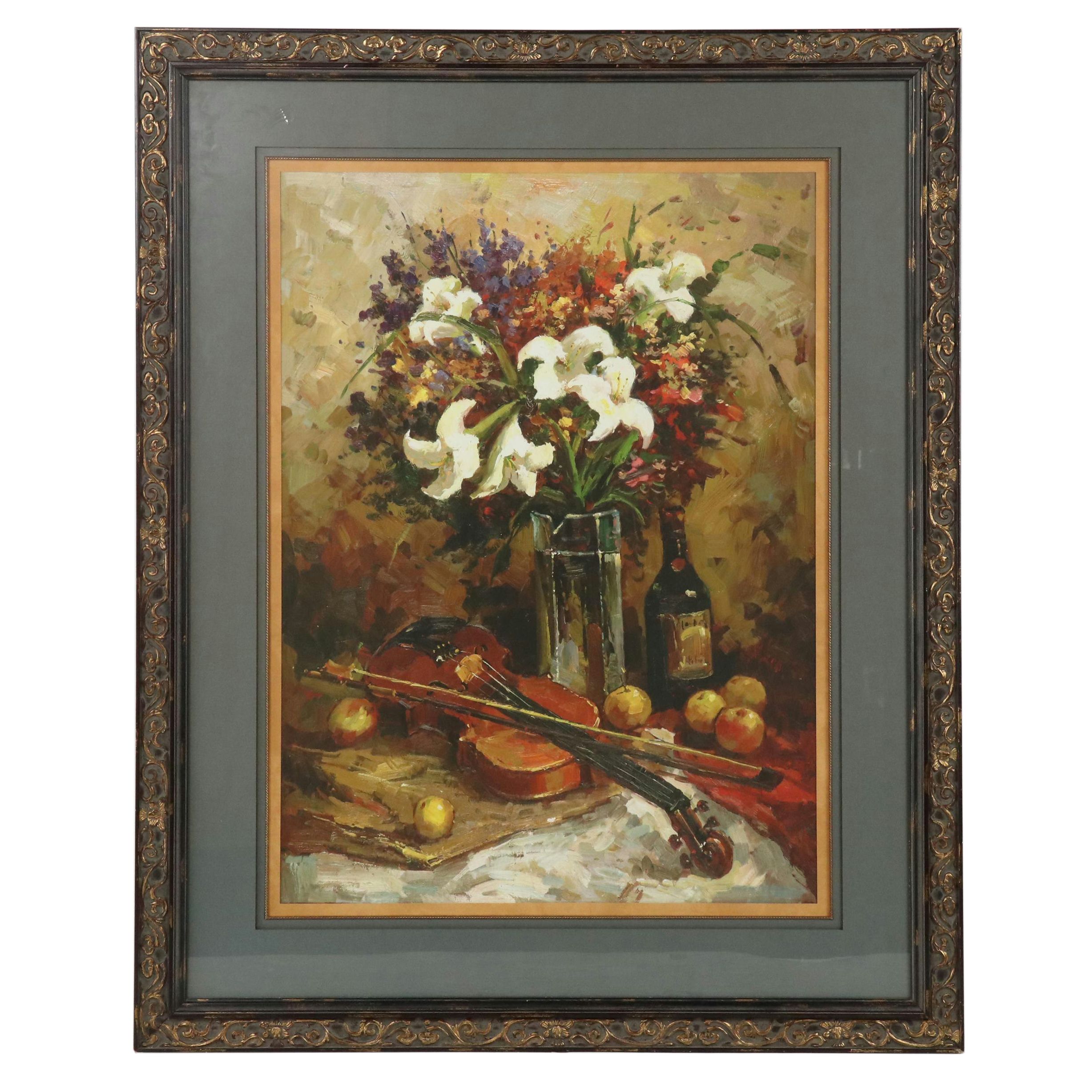 Still Life Giclée with Lilies and a Violin