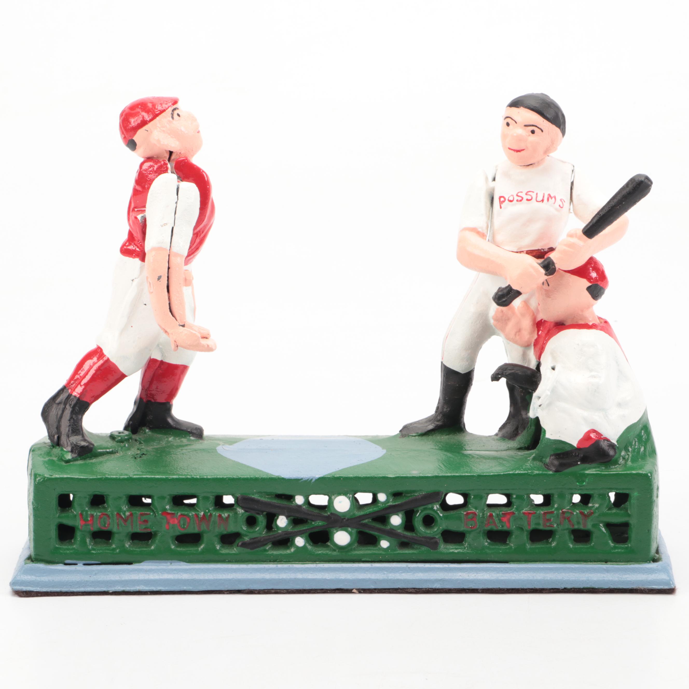 Painted Cast Iron "Hometown Battery" Reproduction Mechanical Bank
