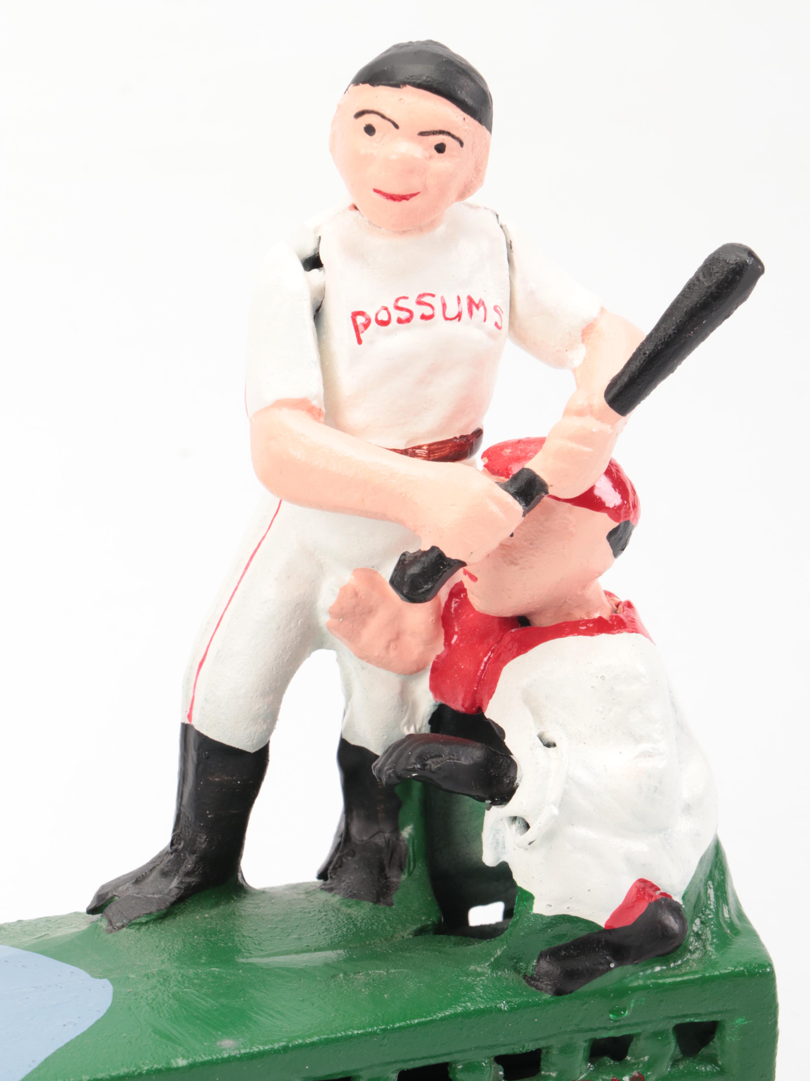 Painted Cast Iron "Hometown Battery" Reproduction Mechanical Bank