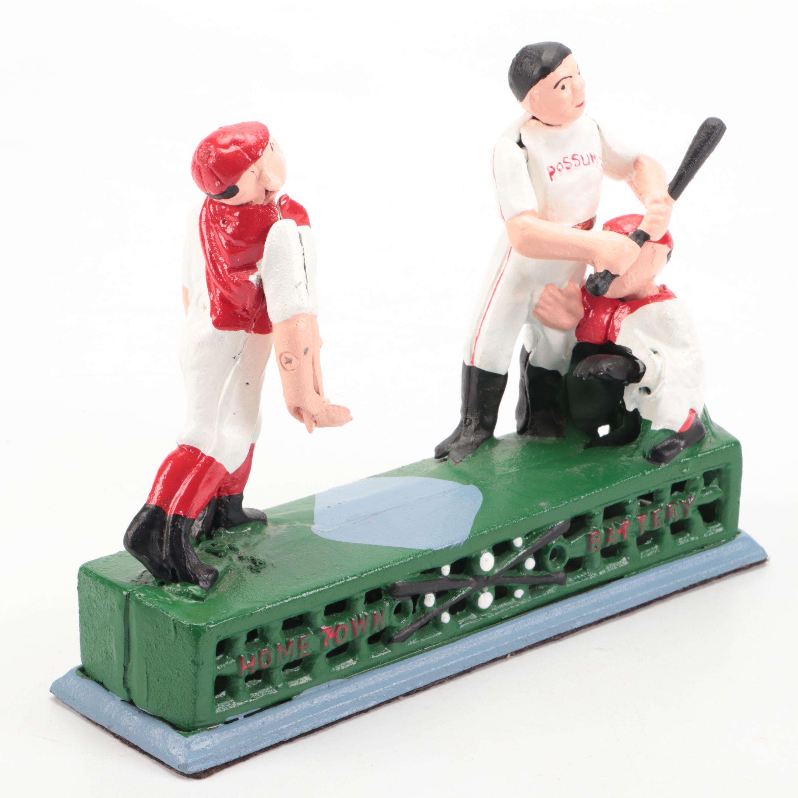Painted Cast Iron "Hometown Battery" Reproduction Mechanical Bank