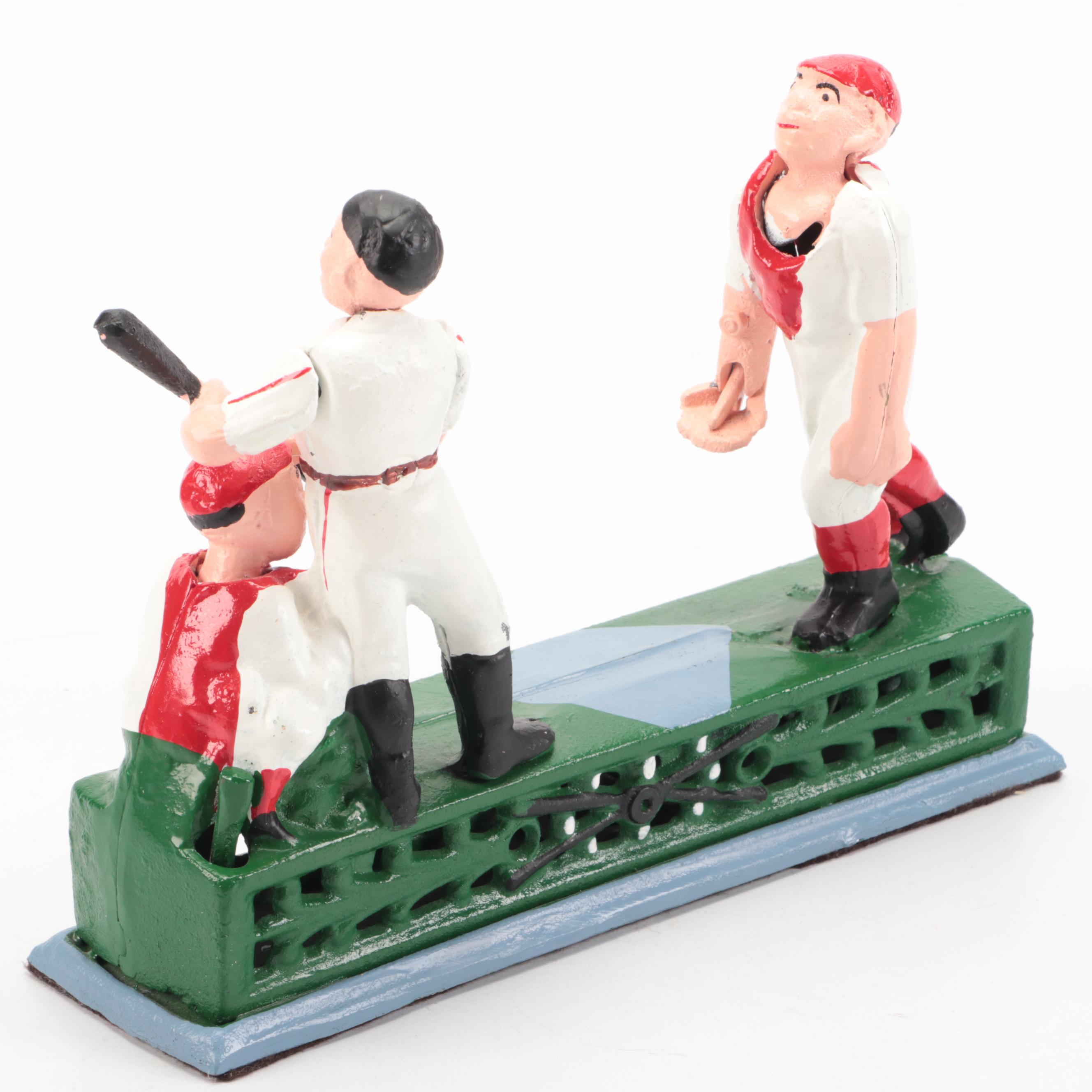 Painted Cast Iron "Hometown Battery" Reproduction Mechanical Bank