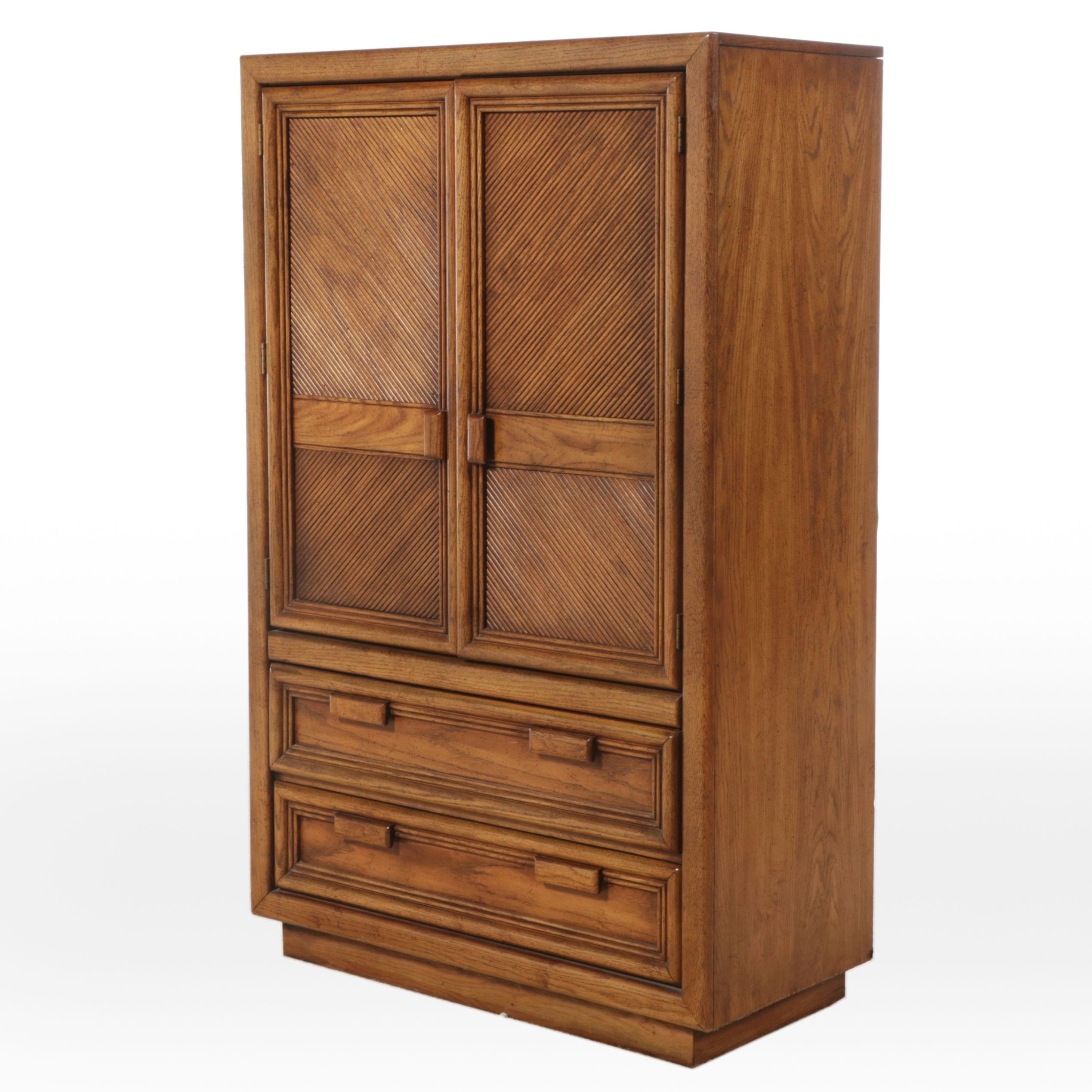 Mid Century Modern Armoire with Reeded Panel Doors, Late 20th Century