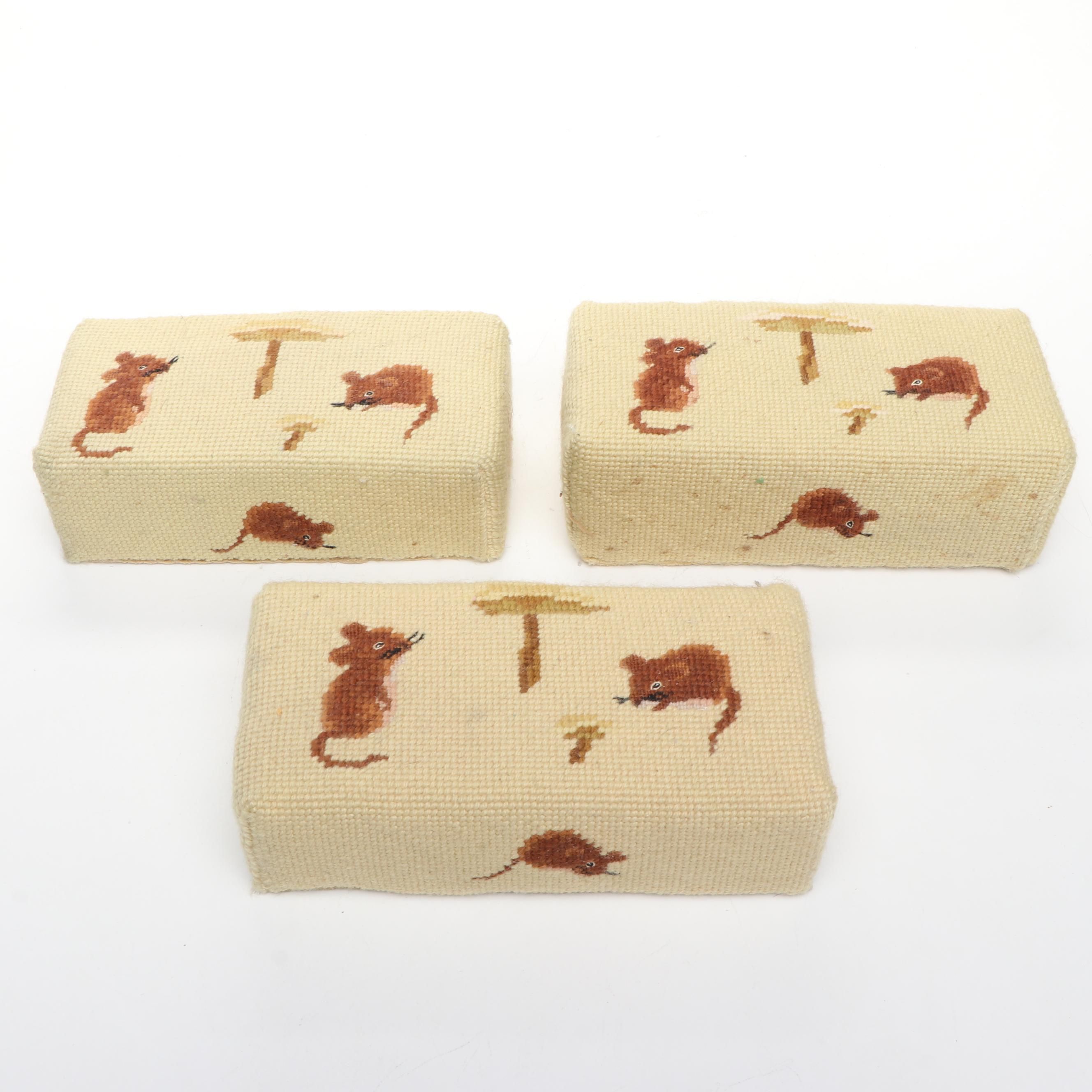 Needlepoint Mouse and Mushroom Doorstops, Mid to Late 20th Century