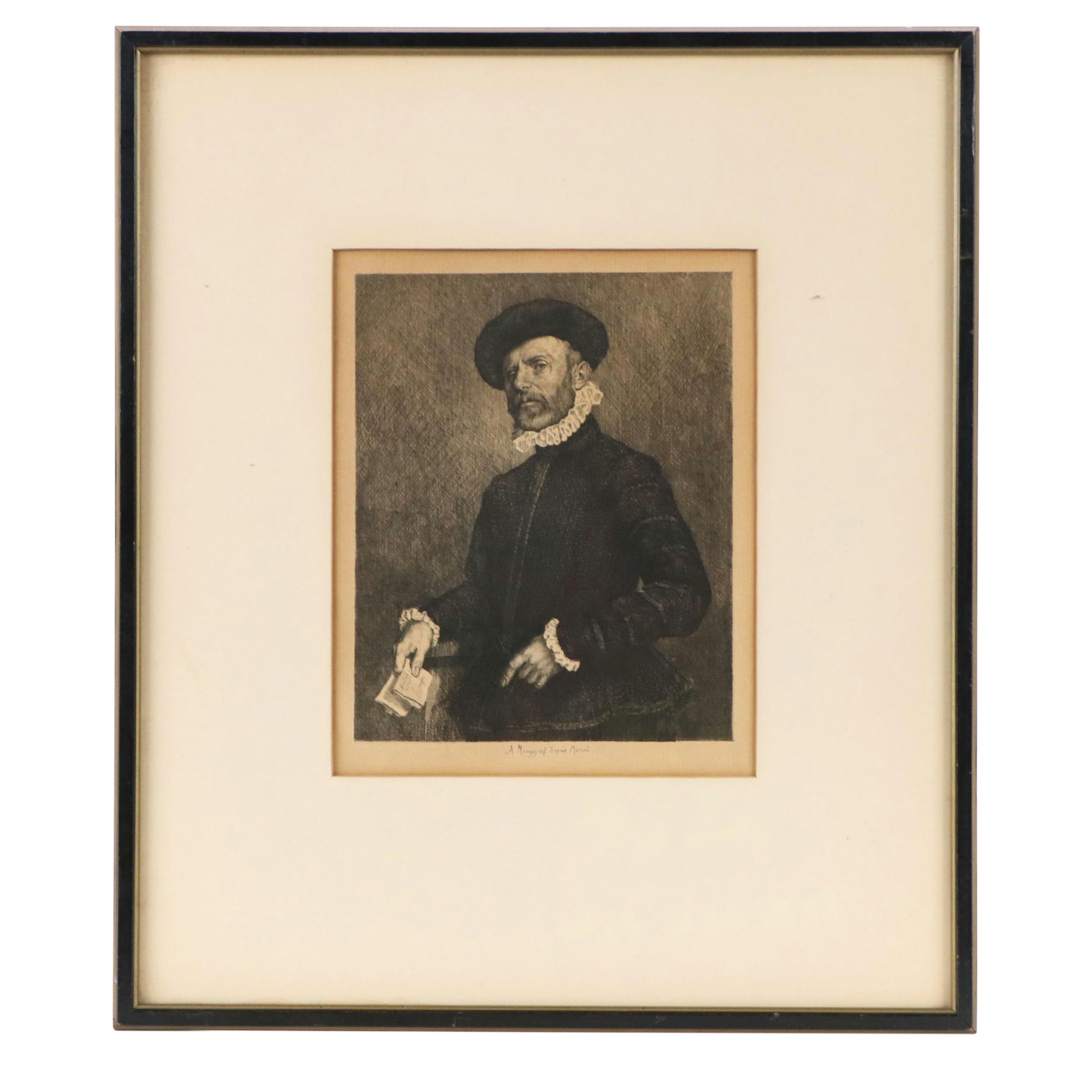Etching After Giovanni Battista Moroni "Portrait of a Man Holding a Letter"
