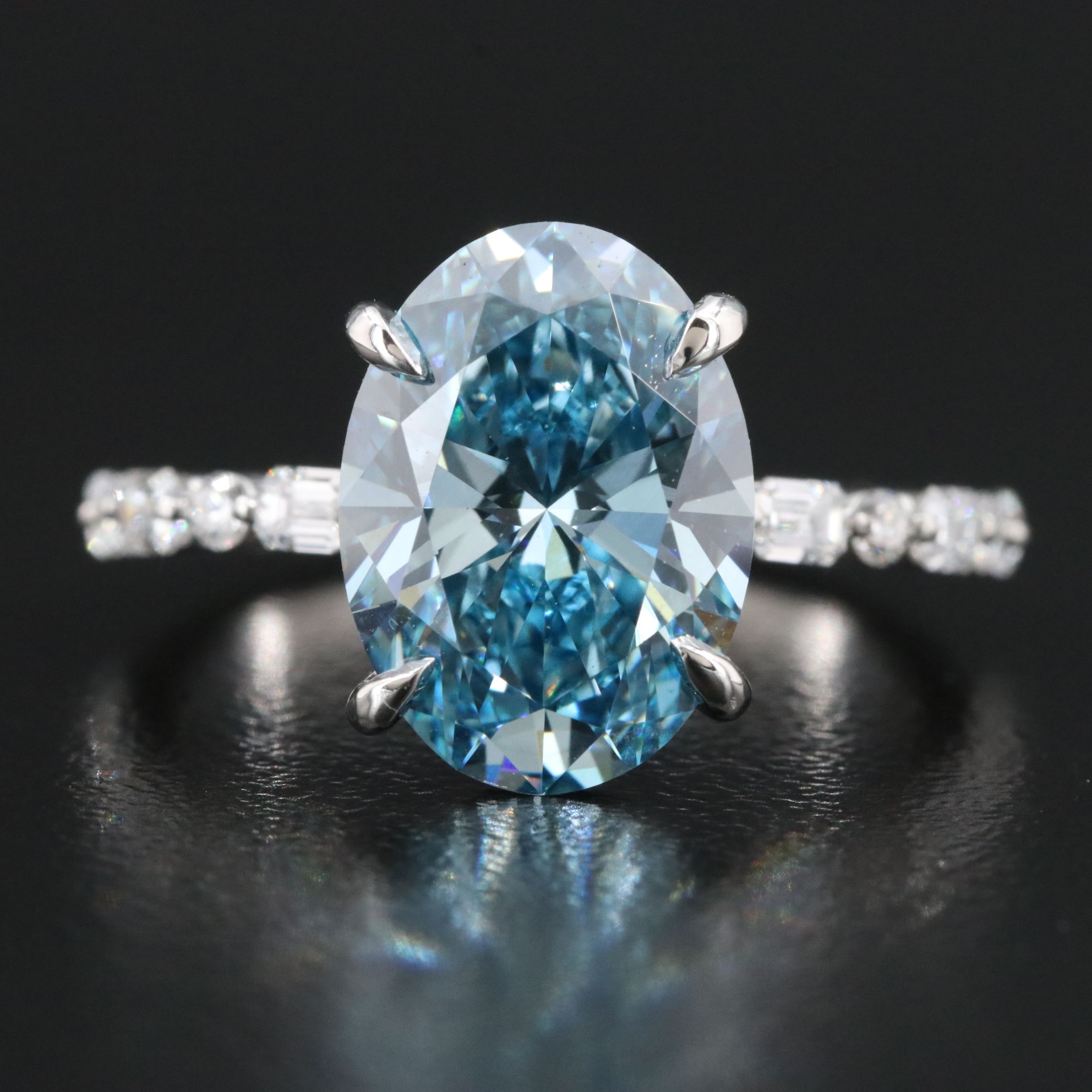 Platinum 4.58 CTW Lab Grown Diamond Ring with Fancy Blue Center and IGI Report