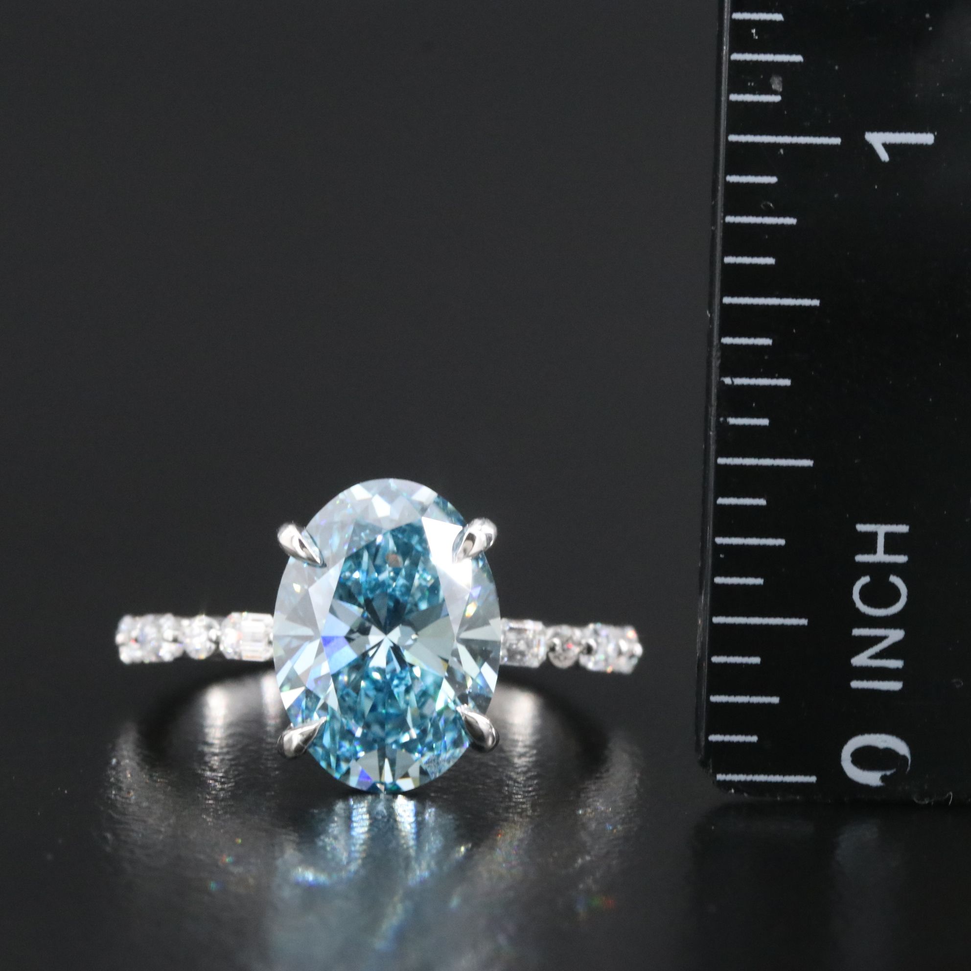 Platinum 4.58 CTW Lab Grown Diamond Ring with Fancy Blue Center and IGI Report
