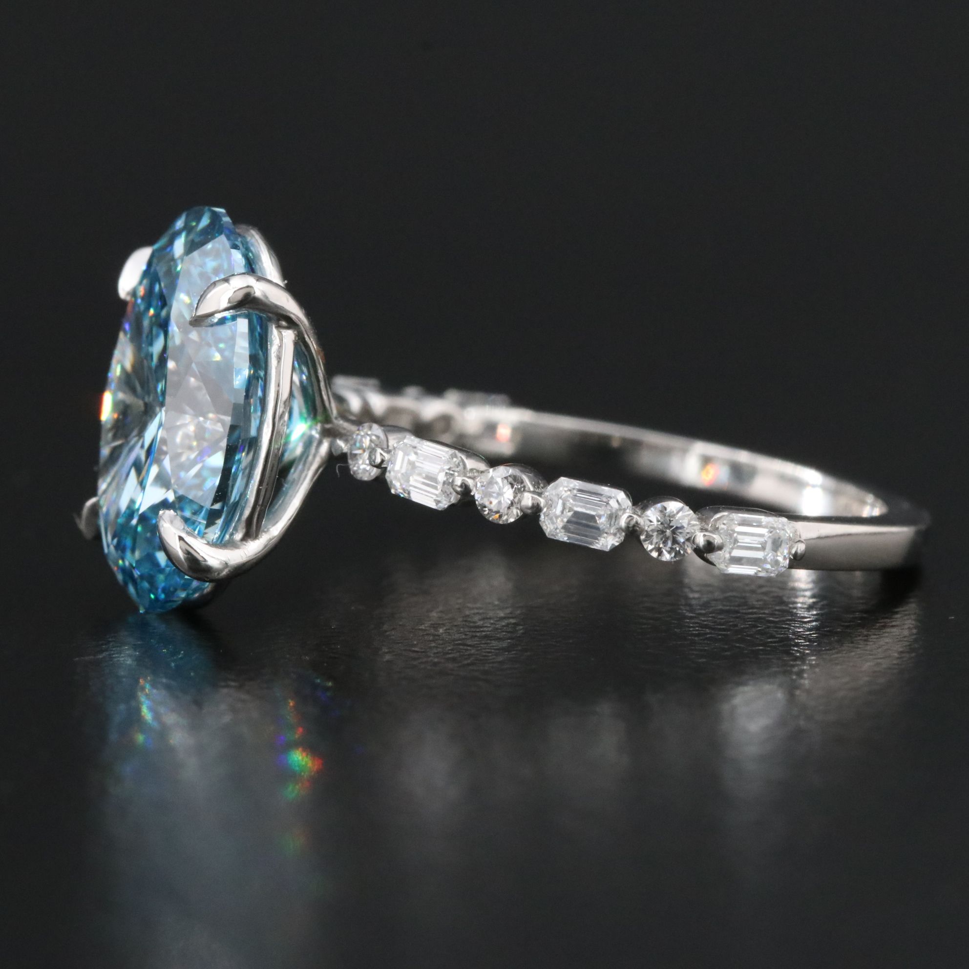Platinum 4.58 CTW Lab Grown Diamond Ring with Fancy Blue Center and IGI Report