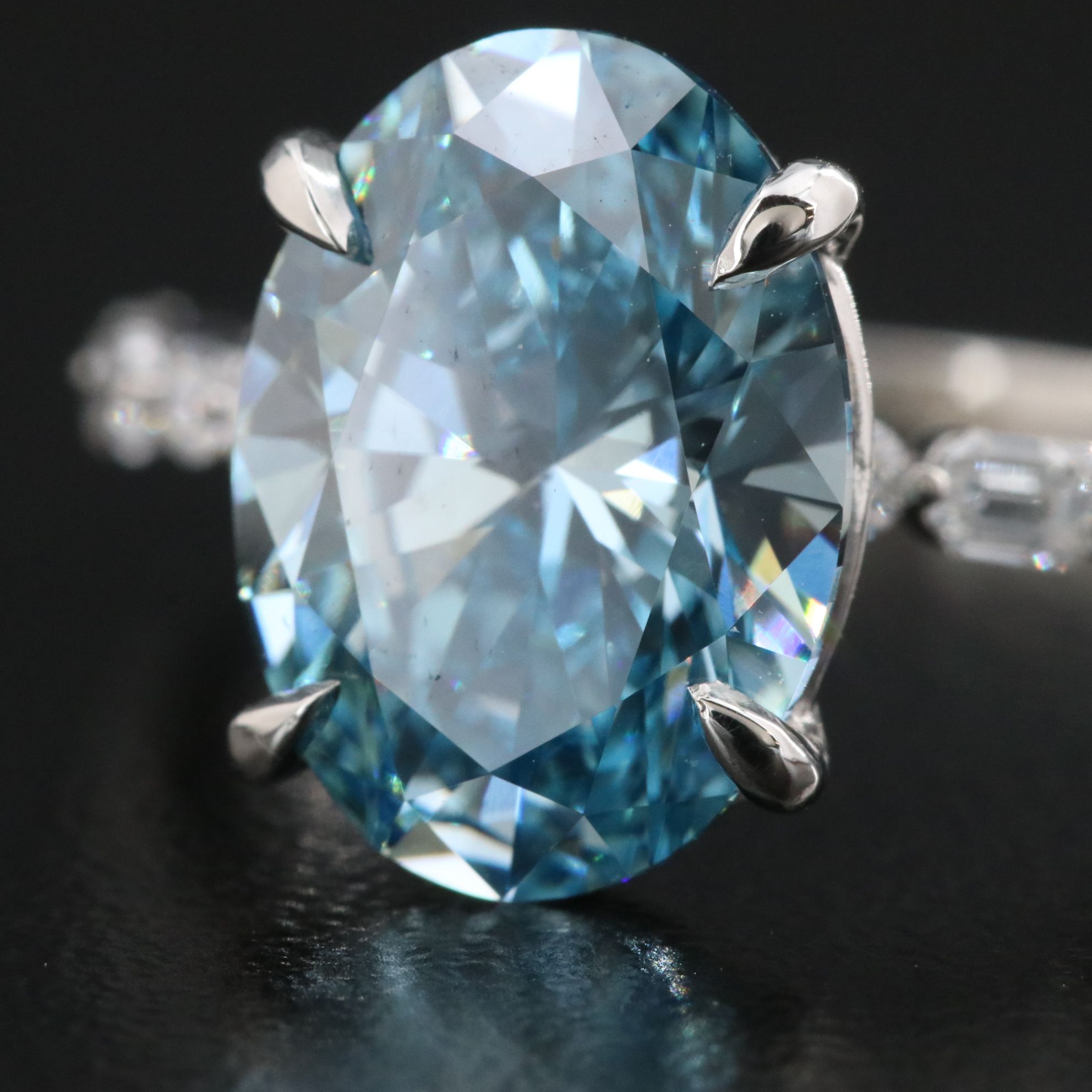 Platinum 4.58 CTW Lab Grown Diamond Ring with Fancy Blue Center and IGI Report