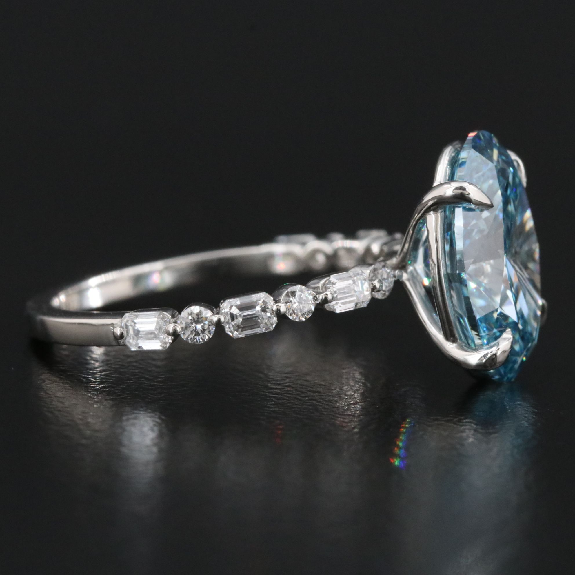 Platinum 4.58 CTW Lab Grown Diamond Ring with Fancy Blue Center and IGI Report