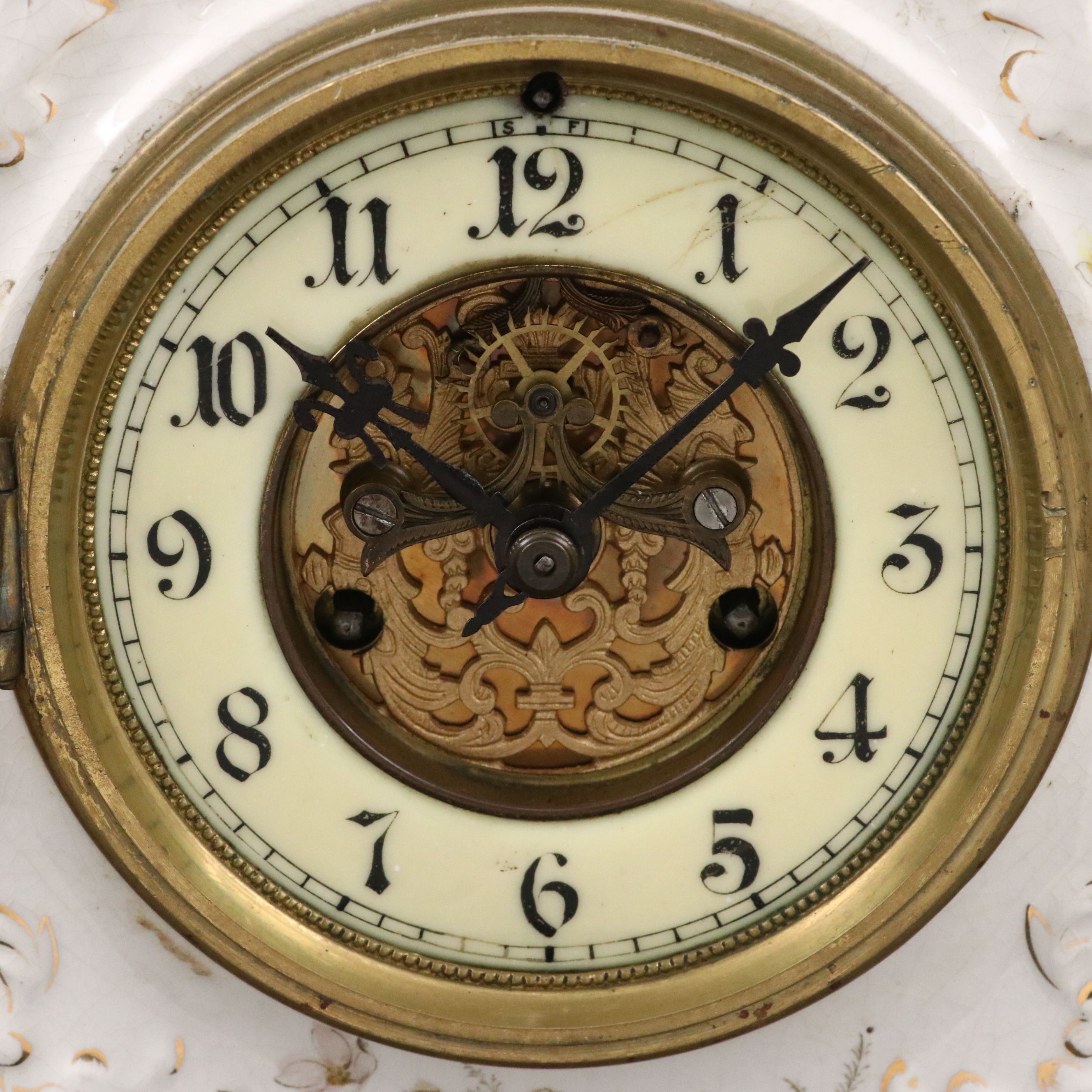 Waterbury Floral Porcelain Parlor Mantel Clock, Late 19th/ Early 20th Century