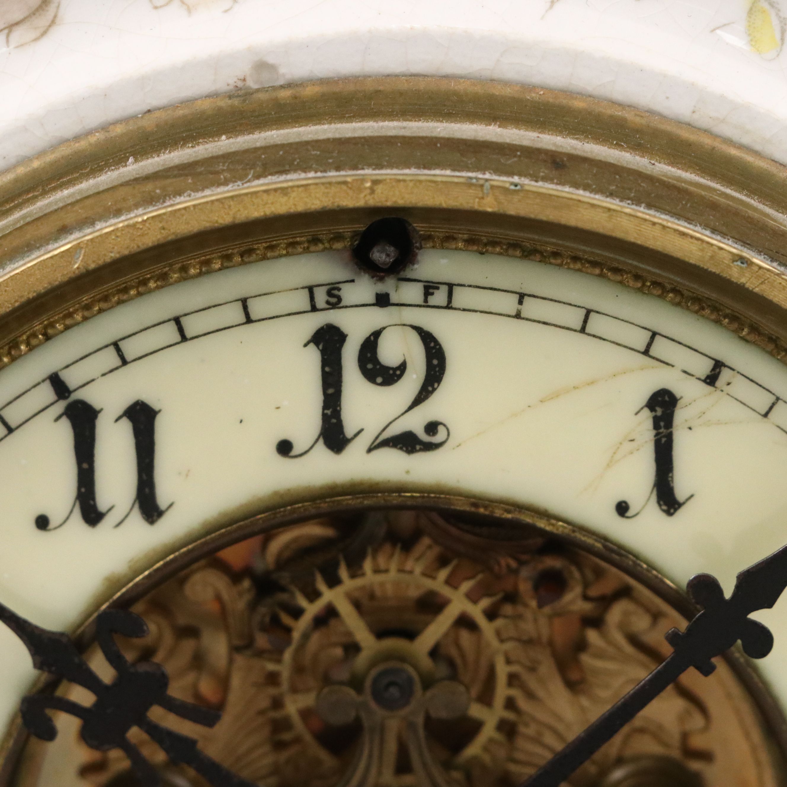 Waterbury Floral Porcelain Parlor Mantel Clock, Late 19th/ Early 20th Century