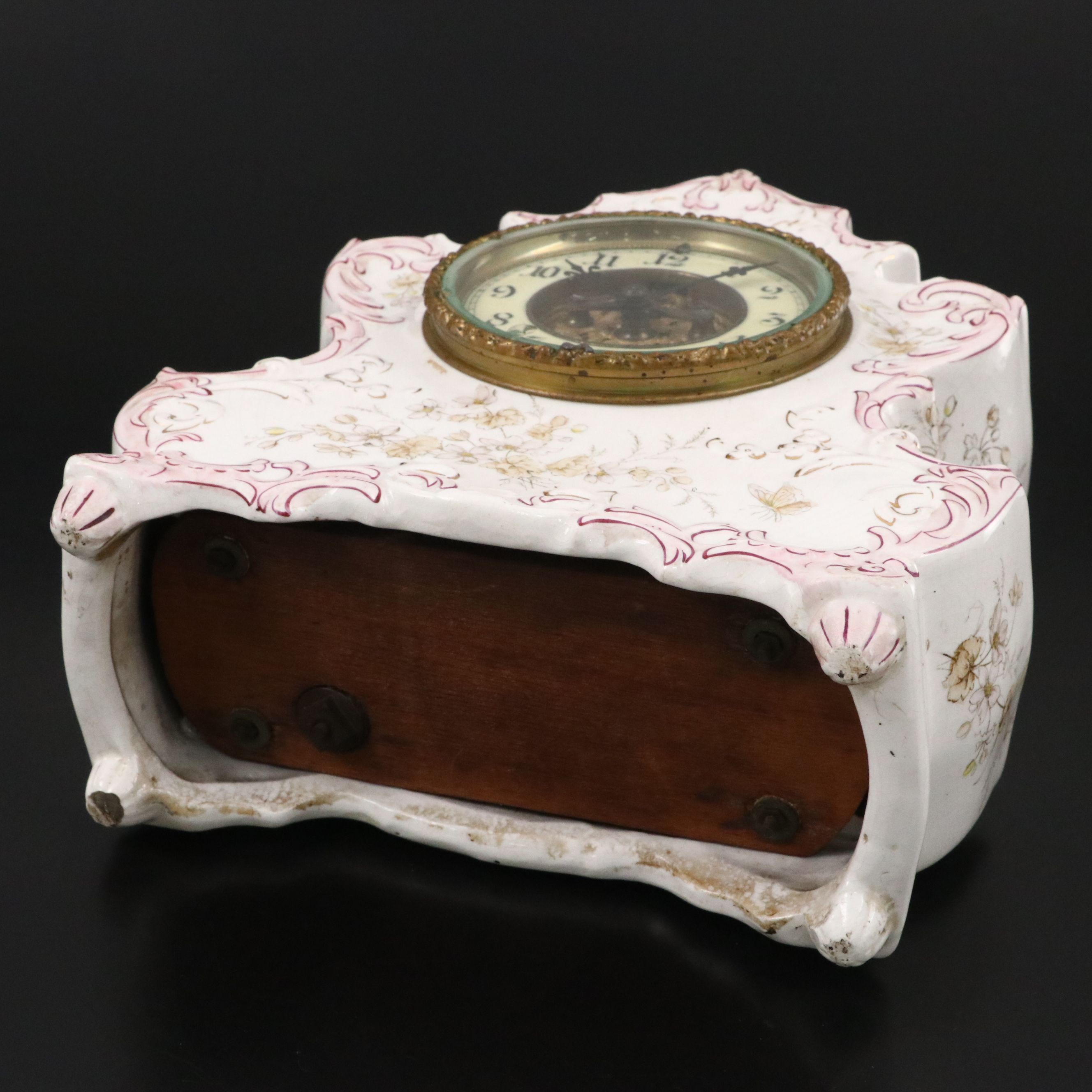 Waterbury Floral Porcelain Parlor Mantel Clock, Late 19th/ Early 20th Century