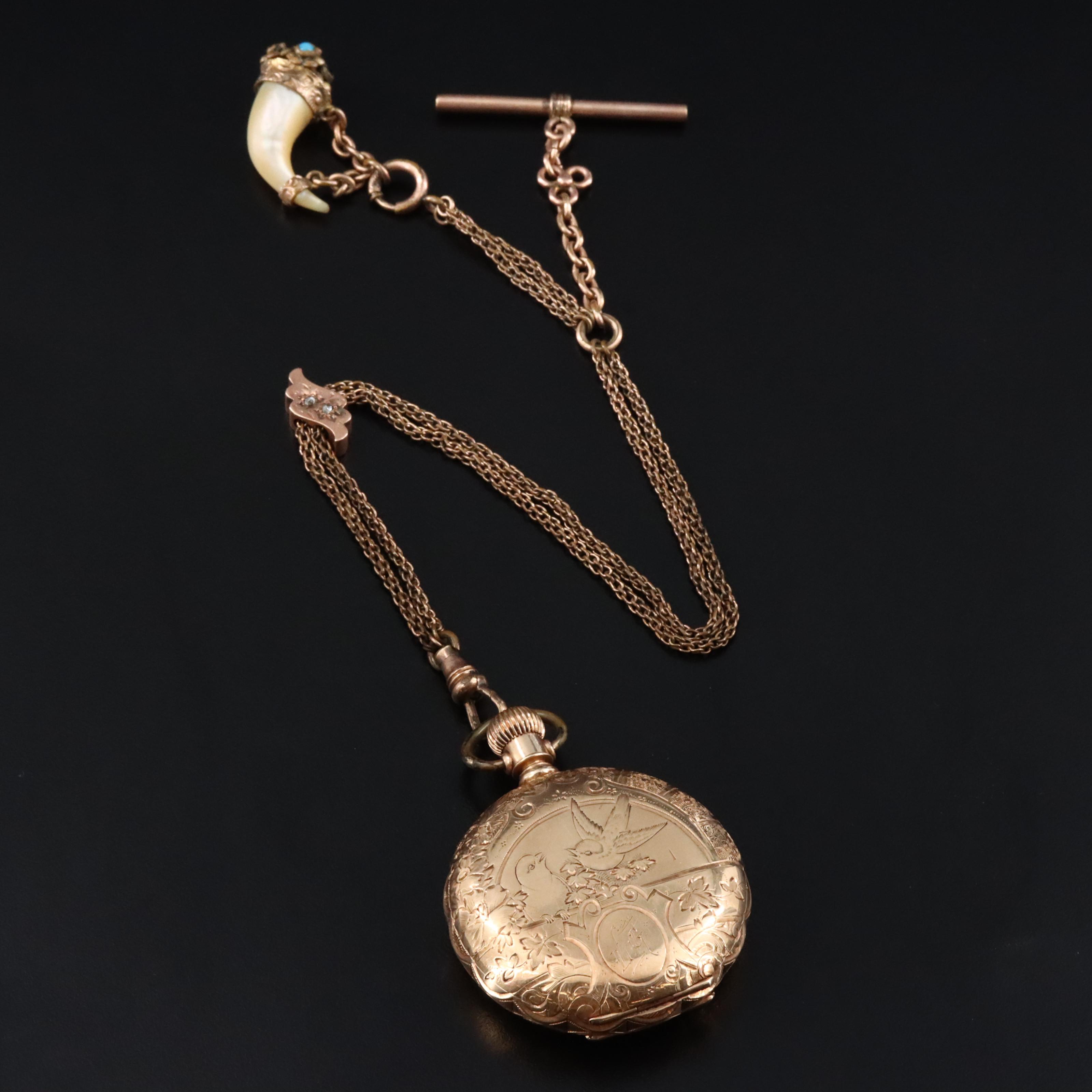 1889 14K Elgin Scalloped Edge Ornate Hunting Case Pocket Watch