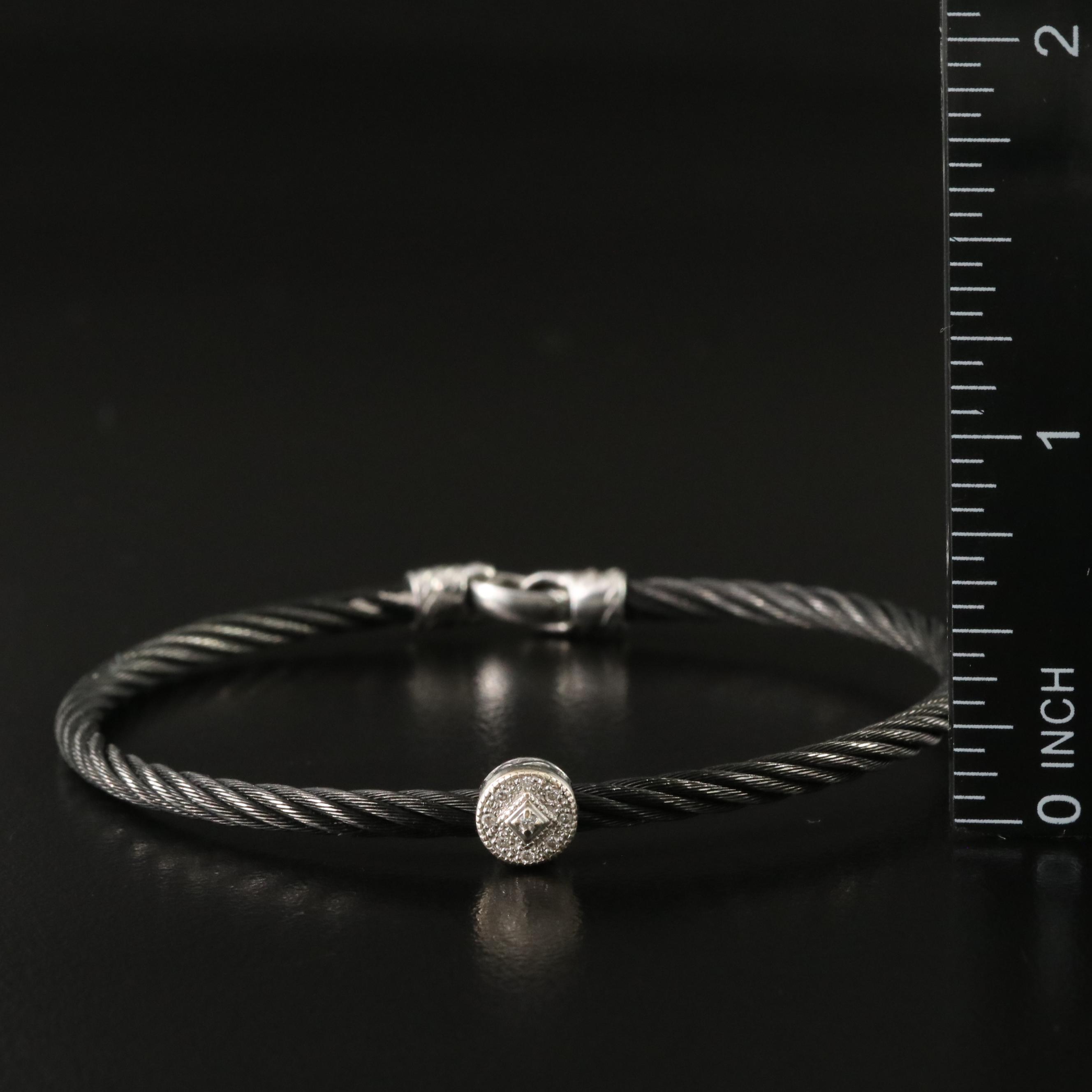 Charriol Steel Cable Bracelet with 18K and Diamond Accent