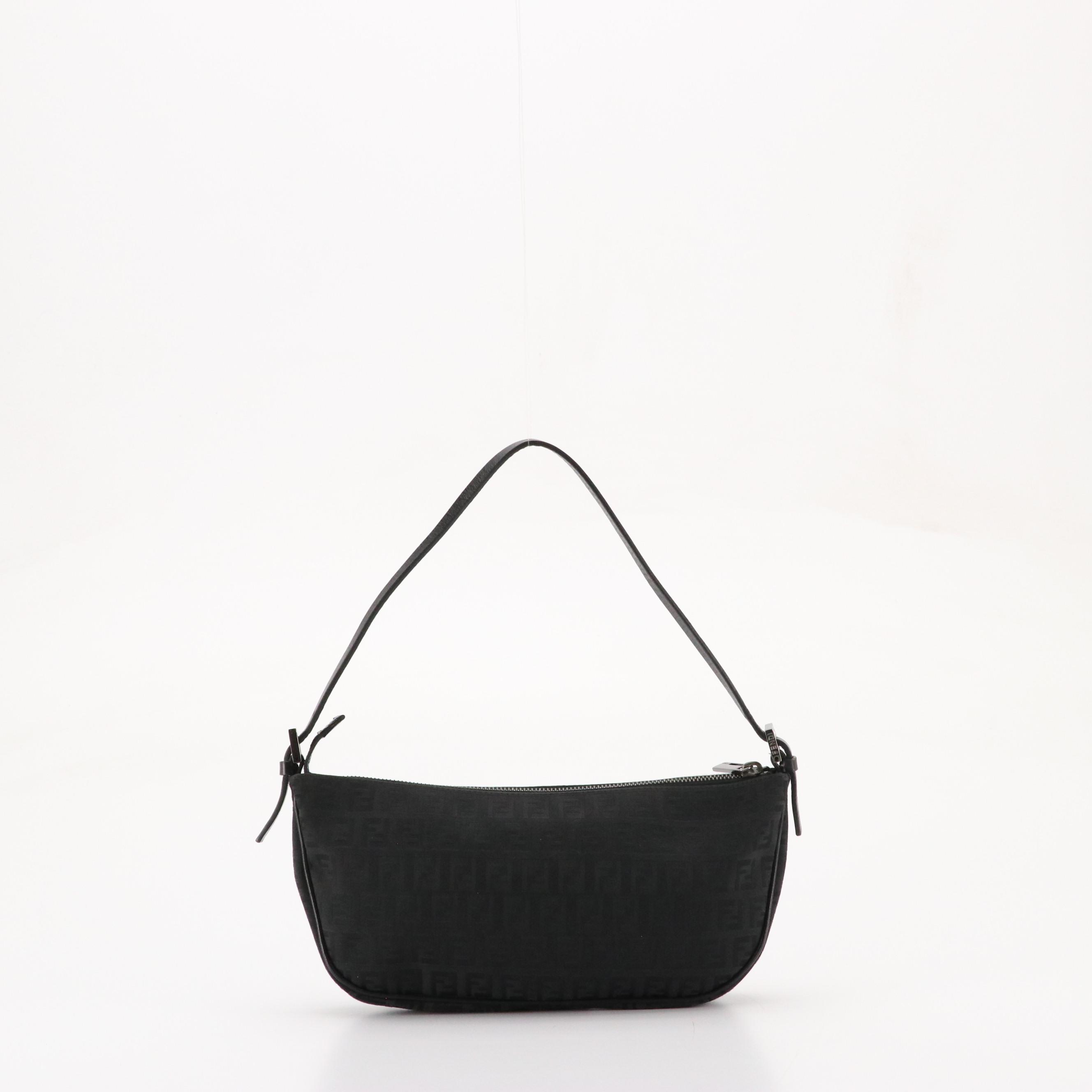Fendi Zippered Shoulder Bag in Black Zucchino Nylon Canvas and Leather Trim