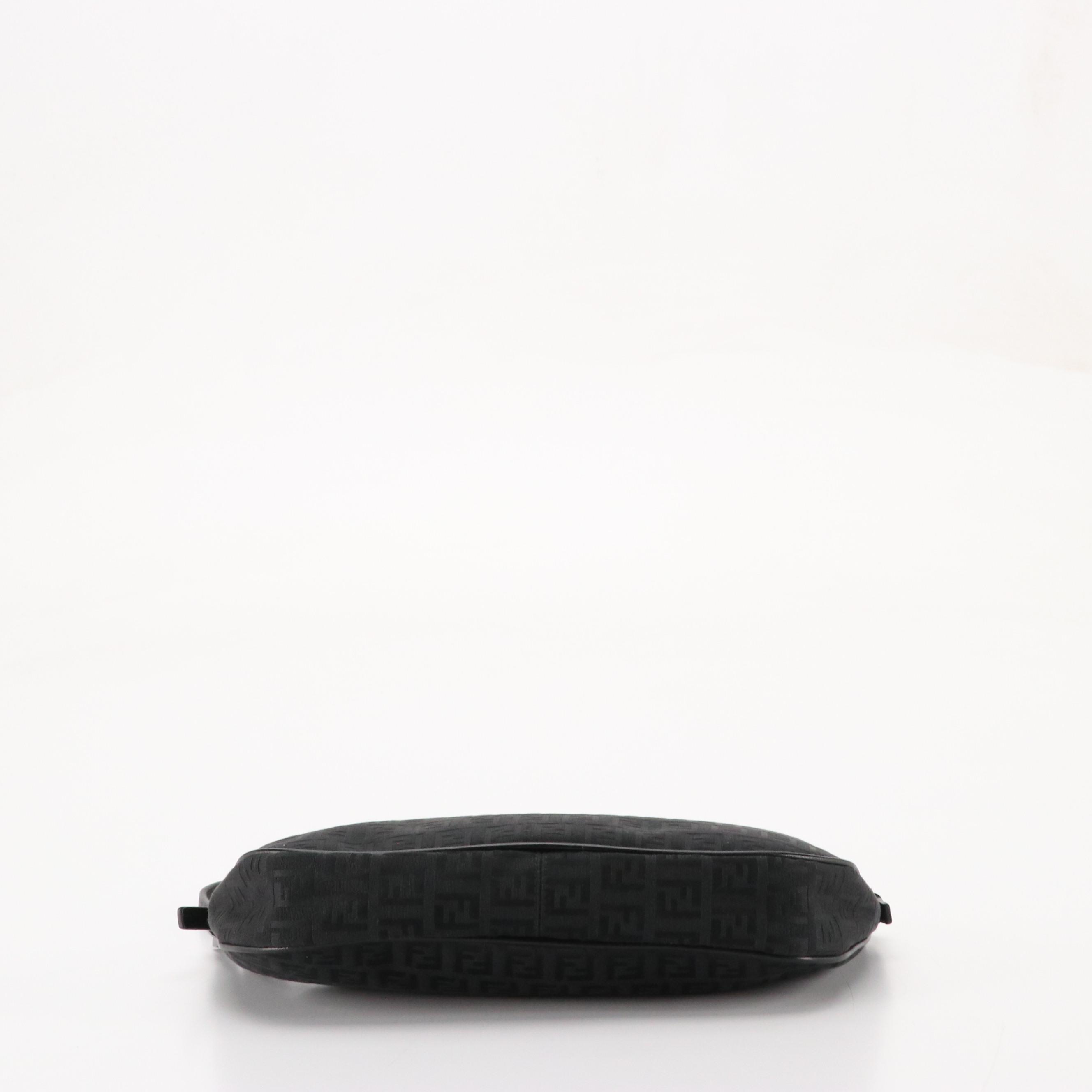 Fendi Zippered Shoulder Bag in Black Zucchino Nylon Canvas and Leather Trim