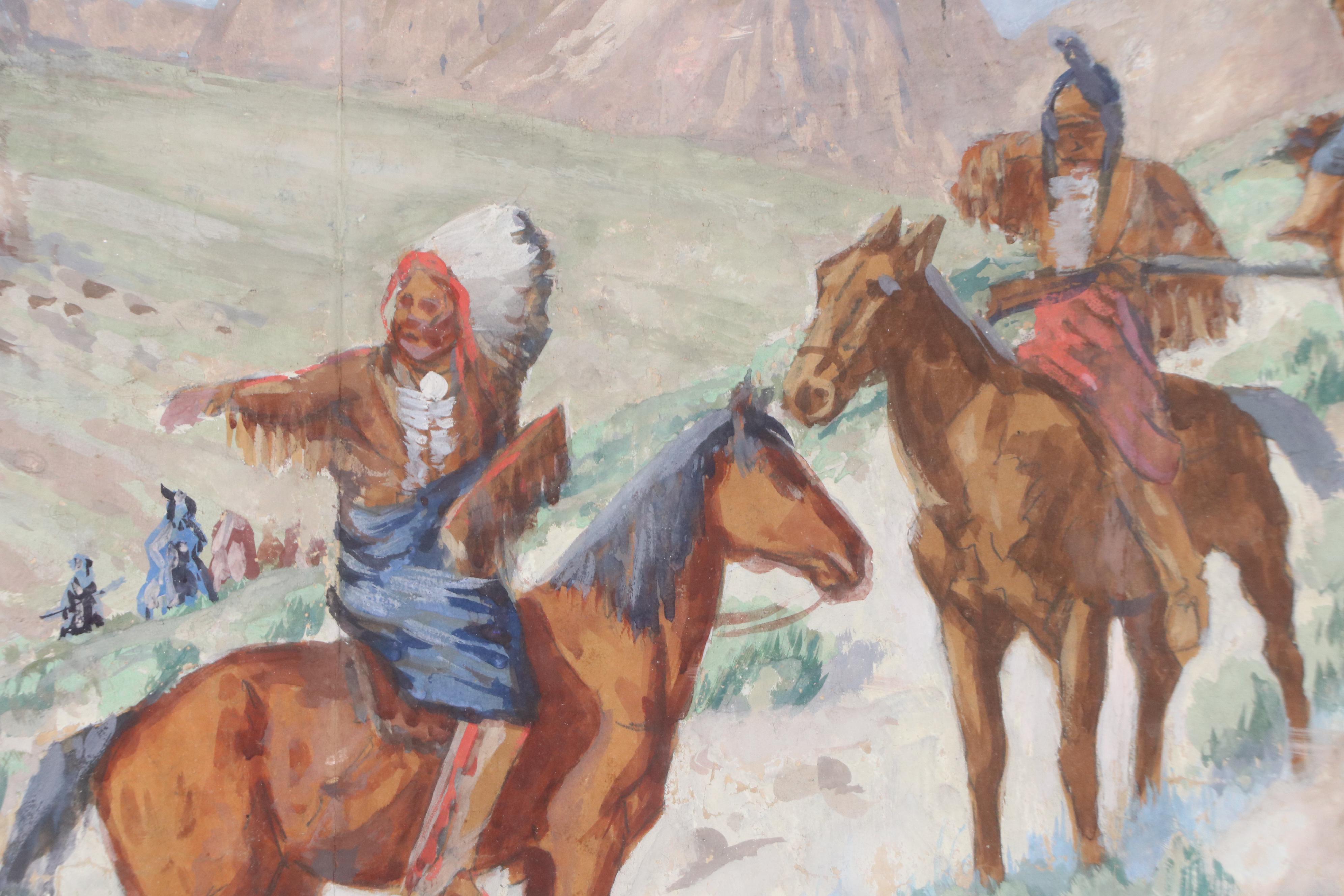 John Hauser Gouache Study Painting "The War Party," 1902