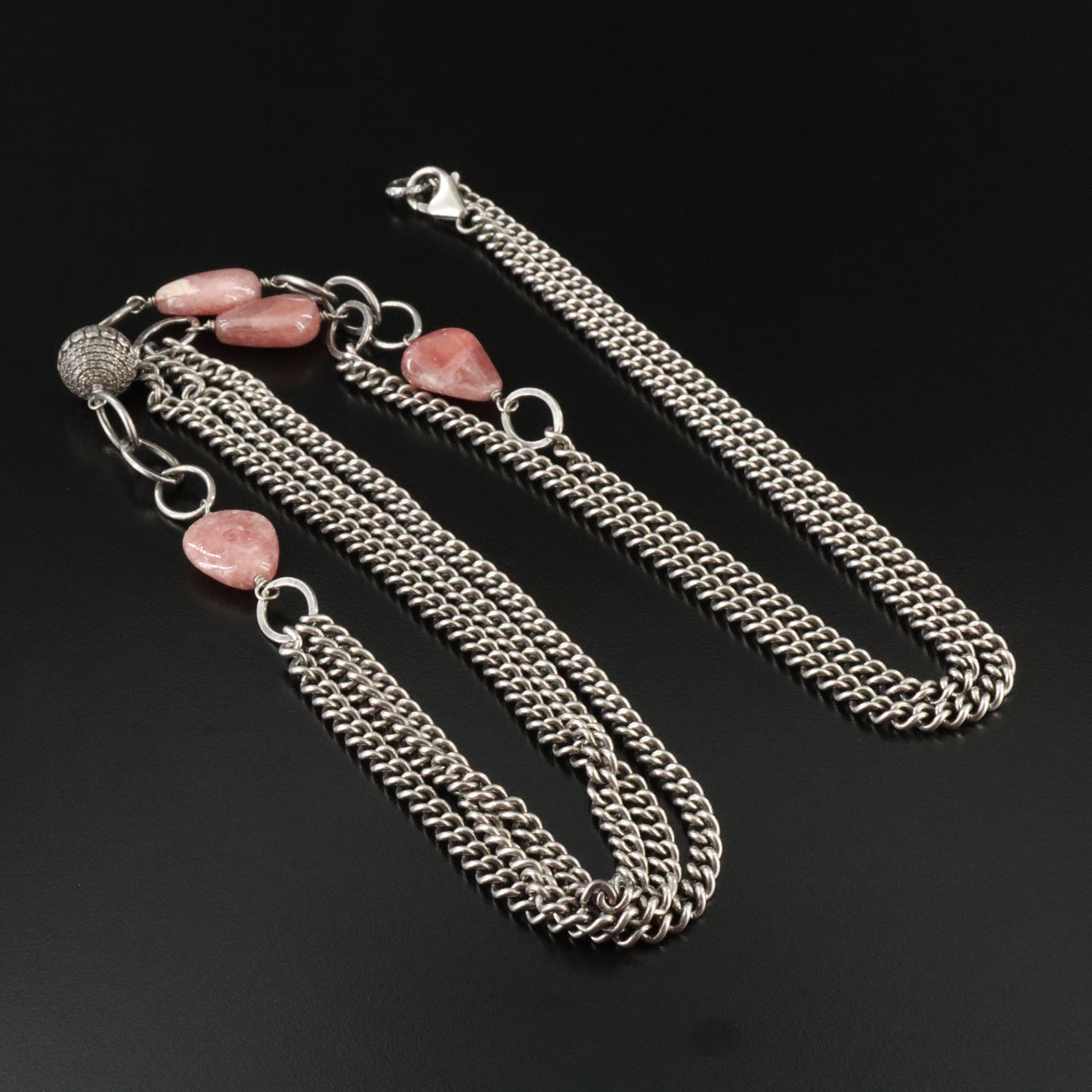 Sheryl Lowe Sterling Rhodochrosite and Diamond Necklace