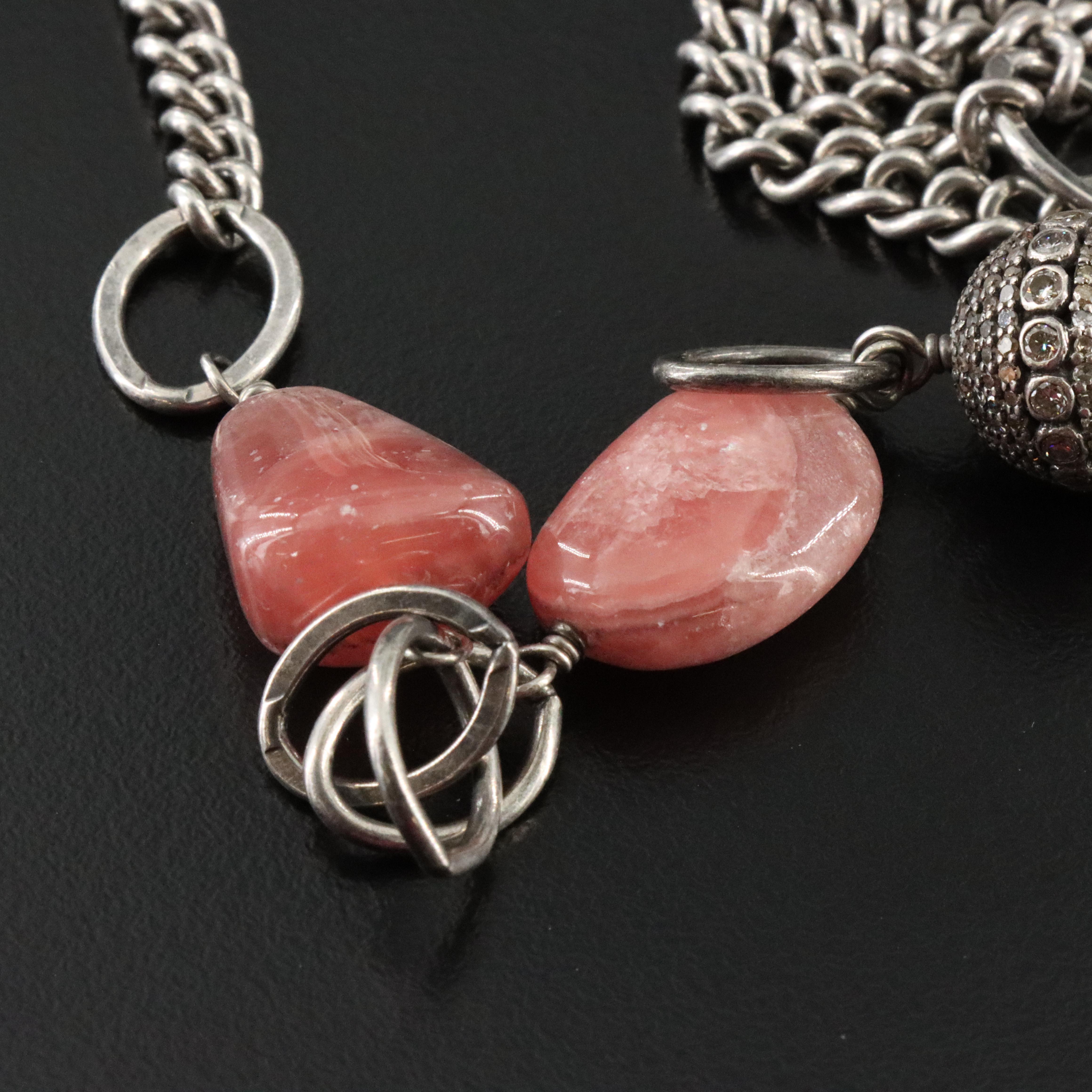 Sheryl Lowe Sterling Rhodochrosite and Diamond Necklace