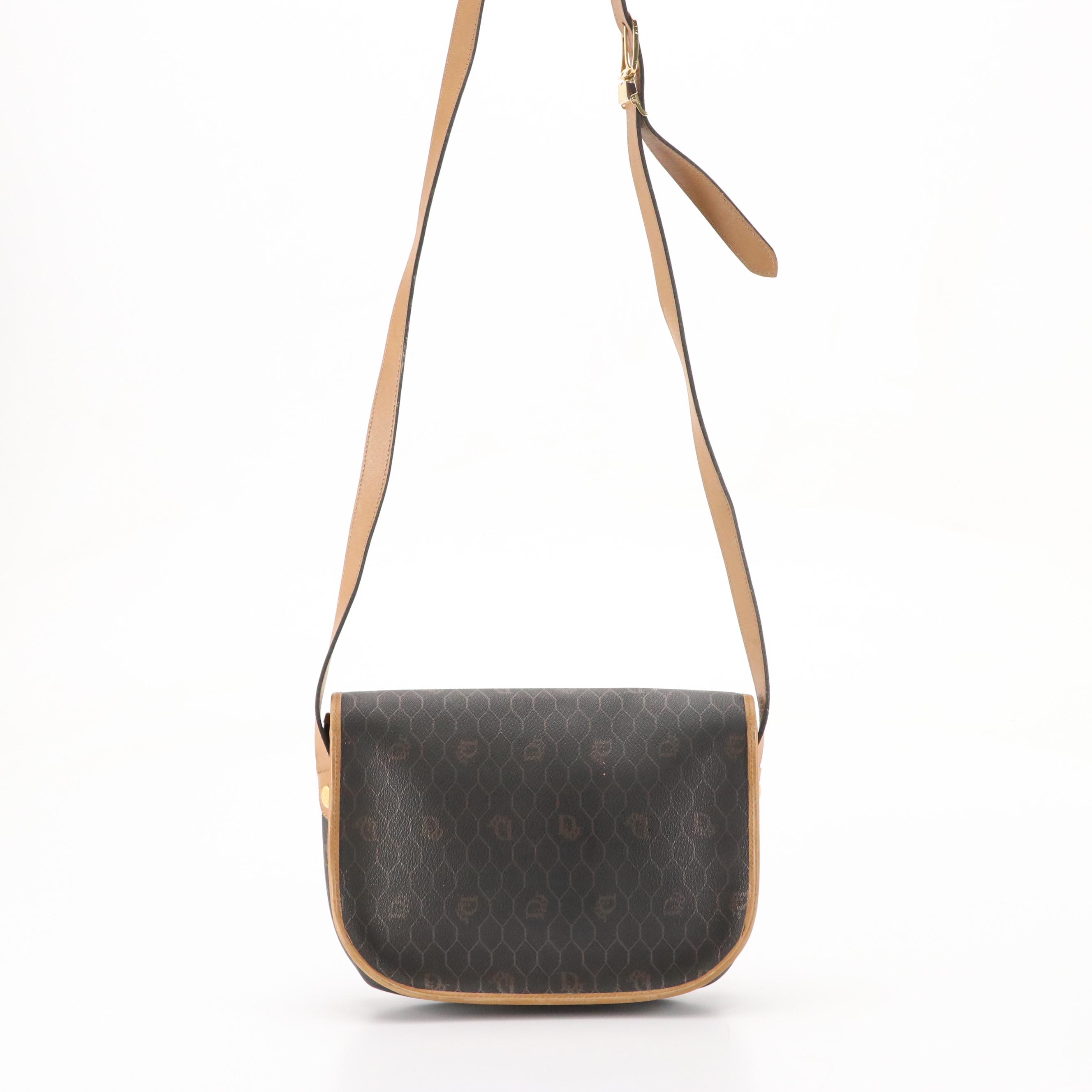 Christian Dior Front Flap Crossbody Bag in Honeycomb Canvas and Leather