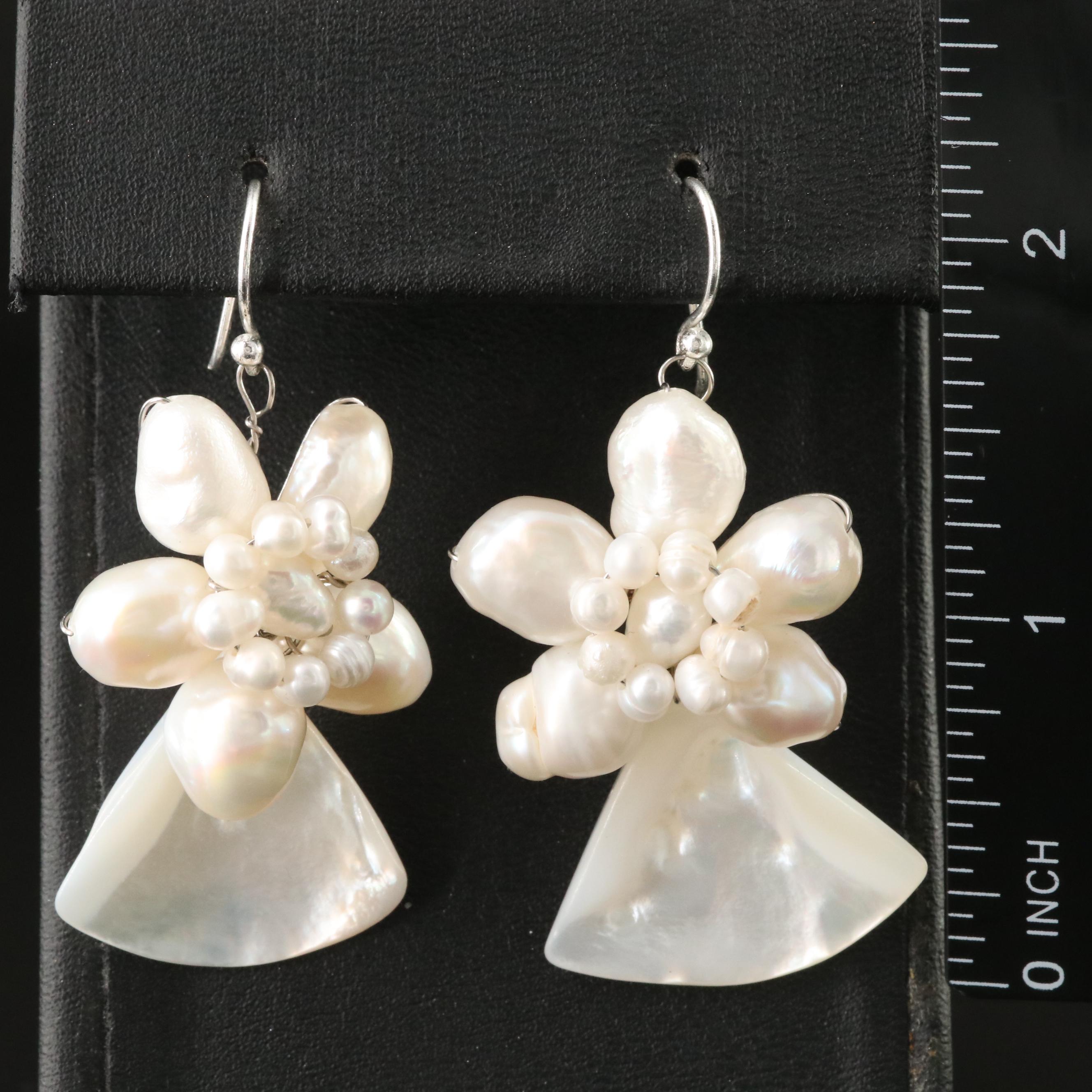 Pearl and Mother-of-Pearl Floral Drop Earrings