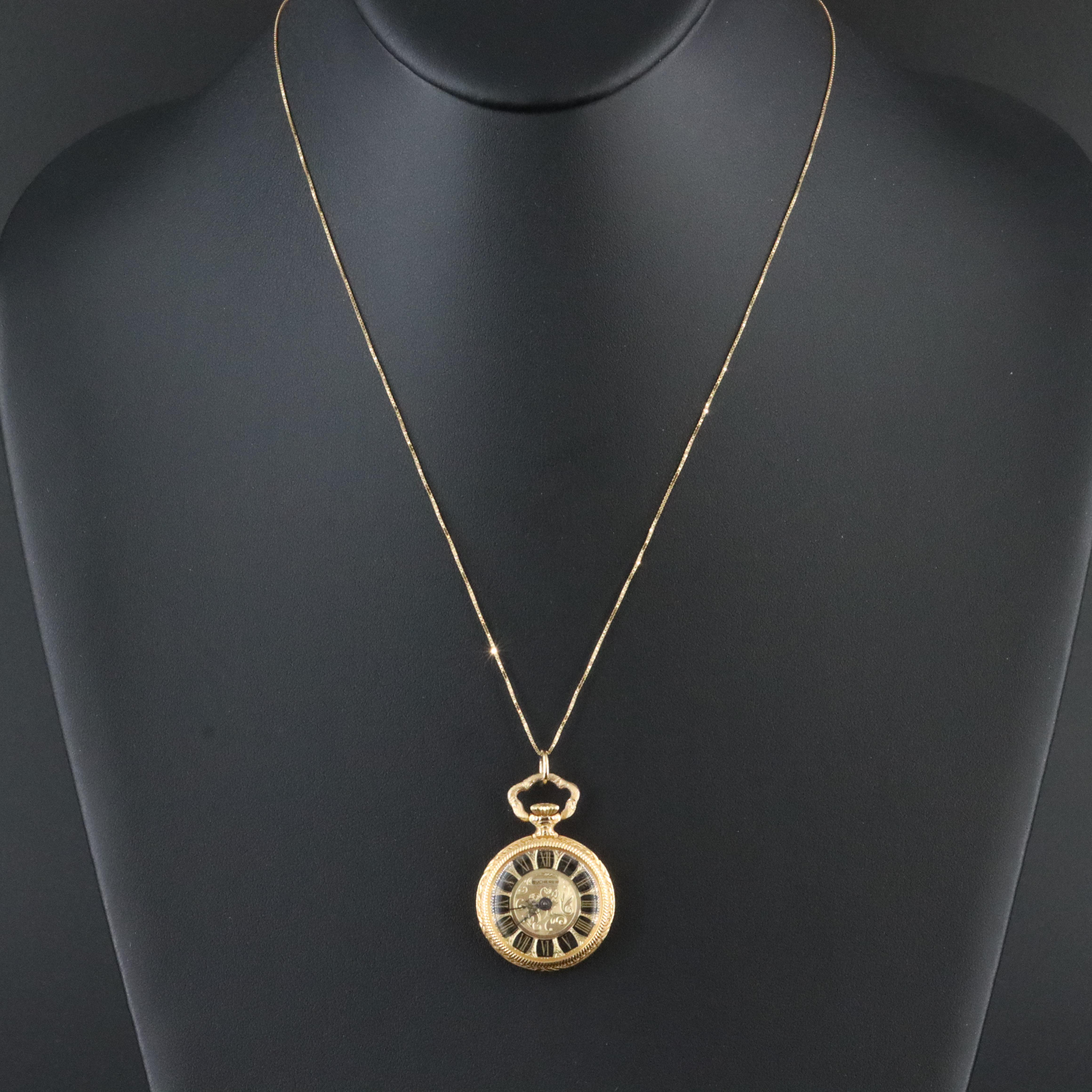 Vintage Bucherer Pendant Watch on 18K Gold Chain