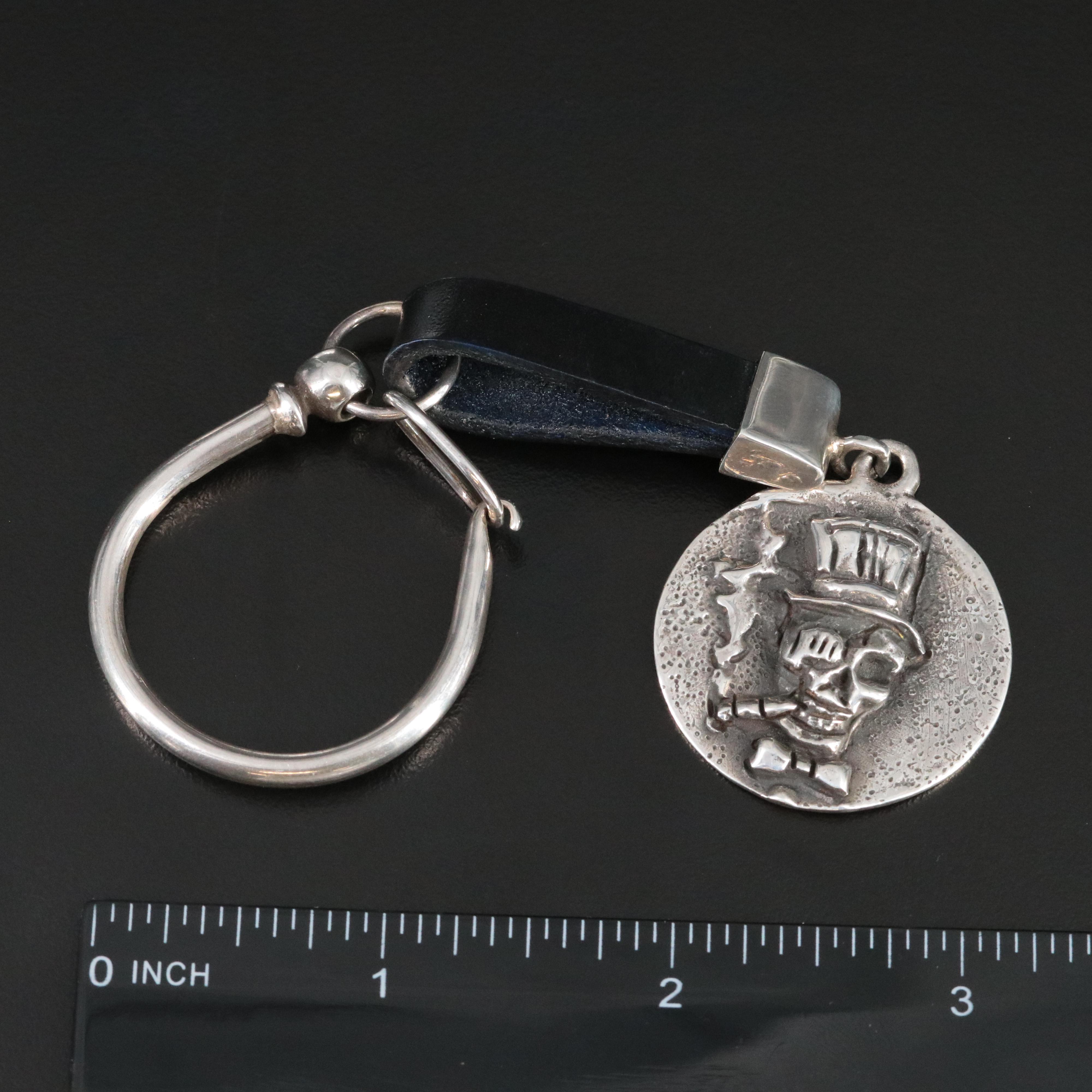 Sterling and Leather Skull Key Ring