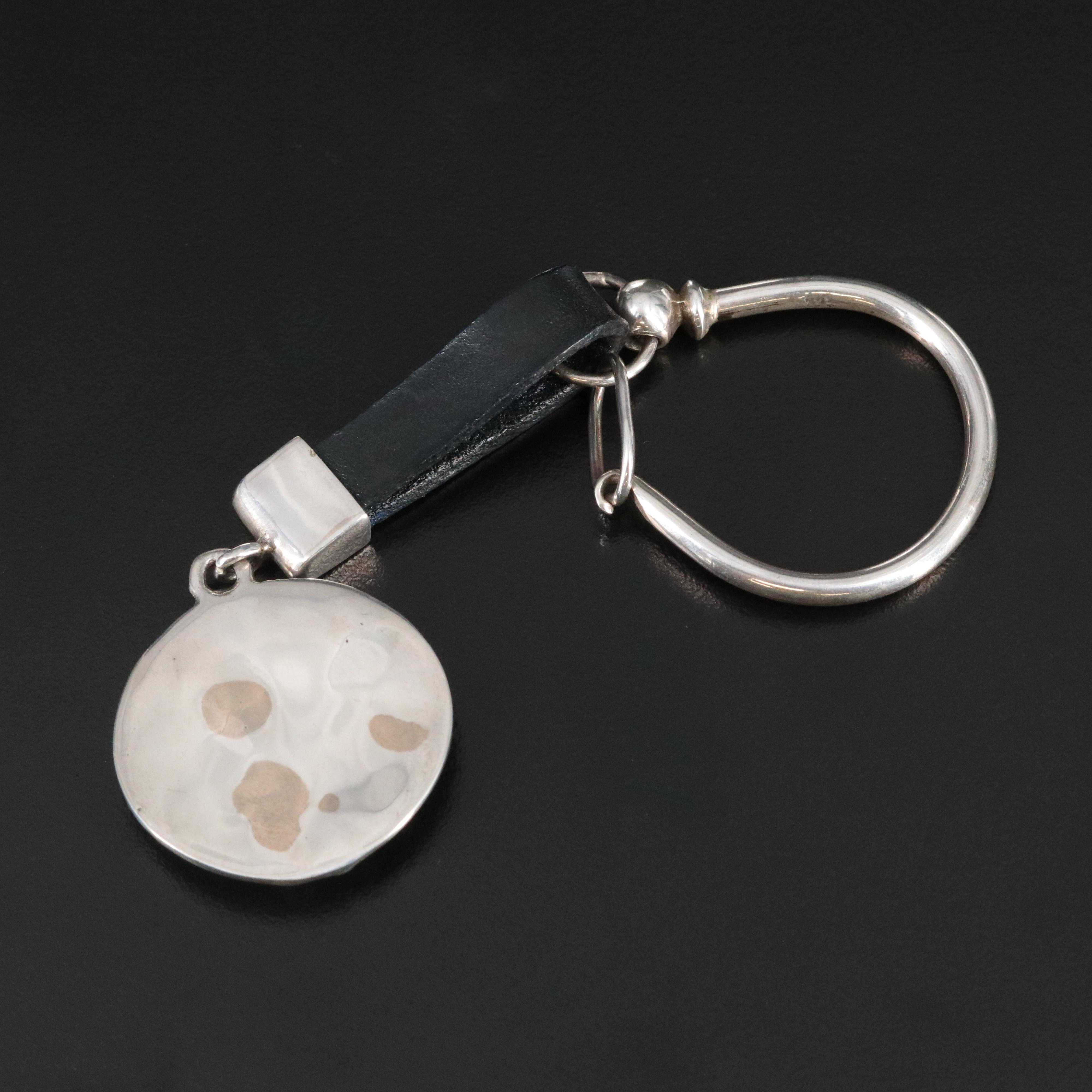 Sterling and Leather Skull Key Ring