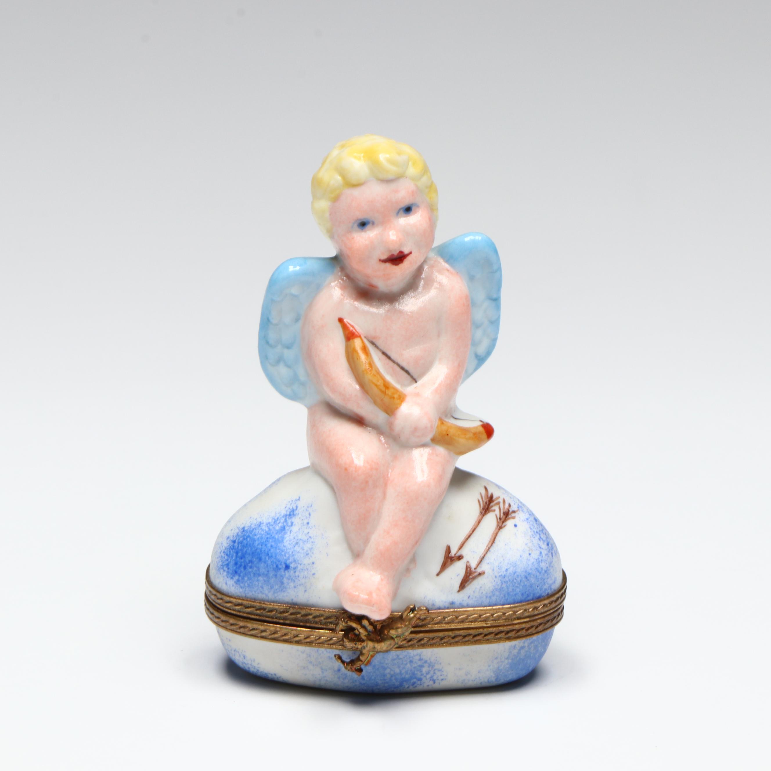 Chamart French Hand-Painted Cherub Limoges Box