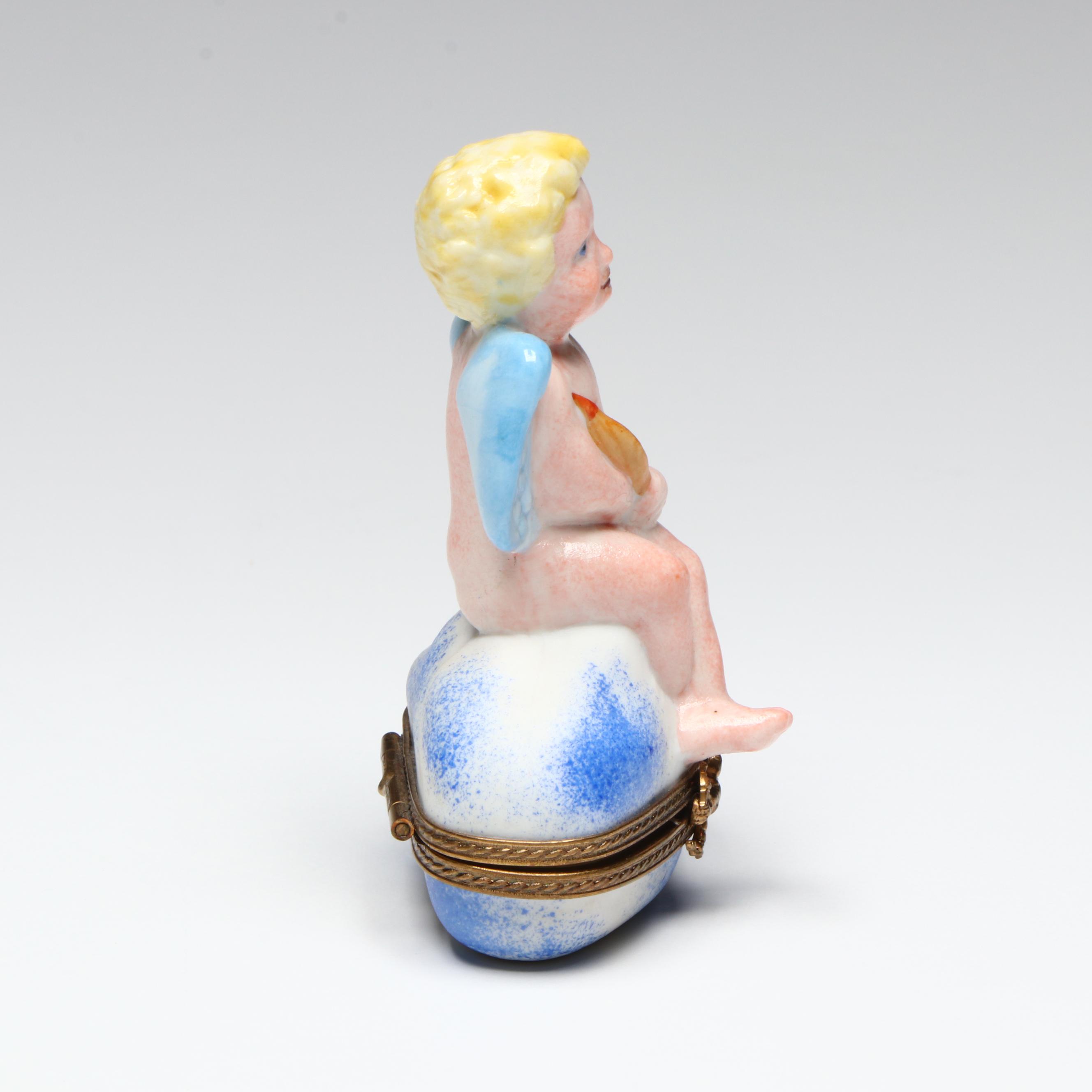 Chamart French Hand-Painted Cherub Limoges Box