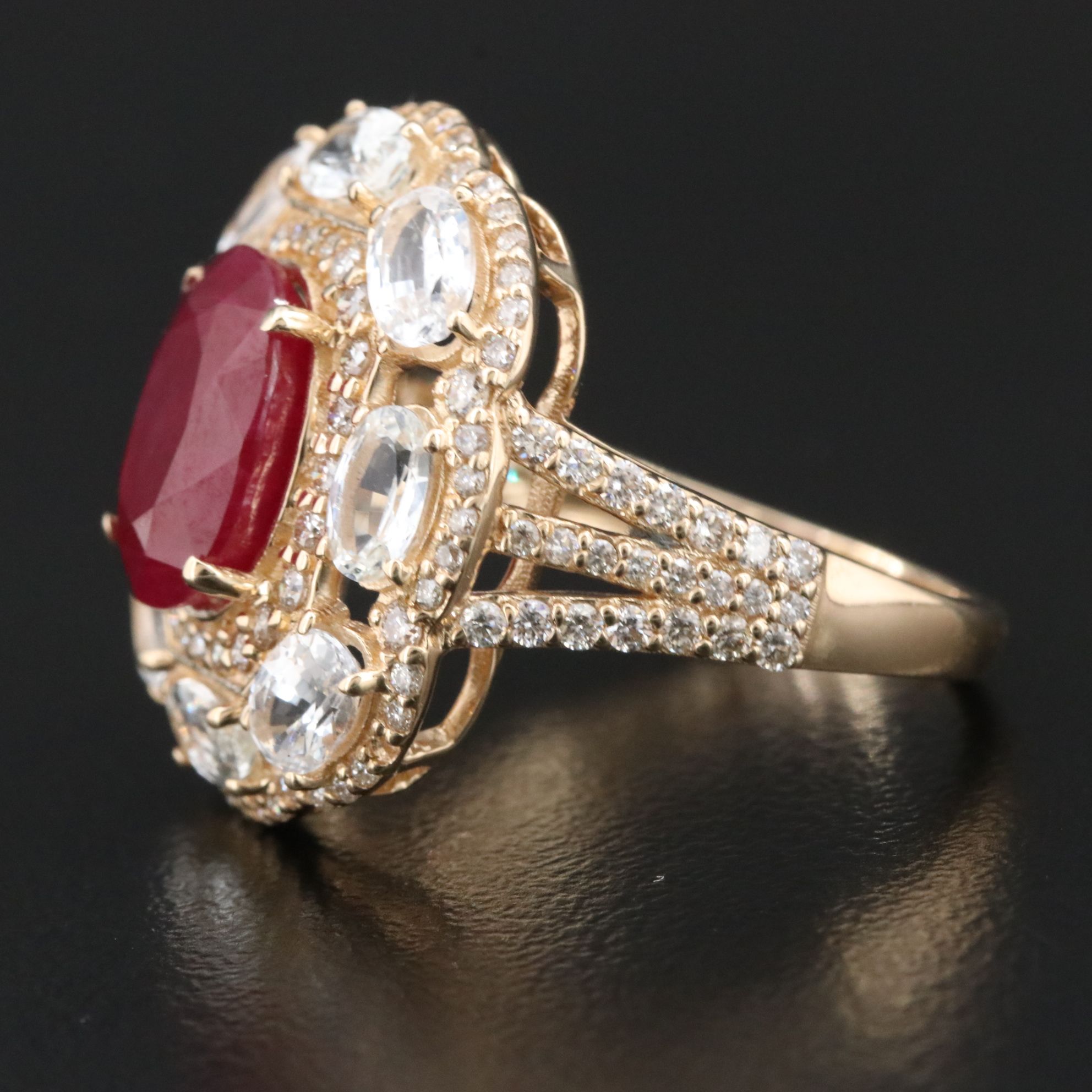 14K 4.04 CT Ruby, White Sapphire and Diamond Ring with IGI Report