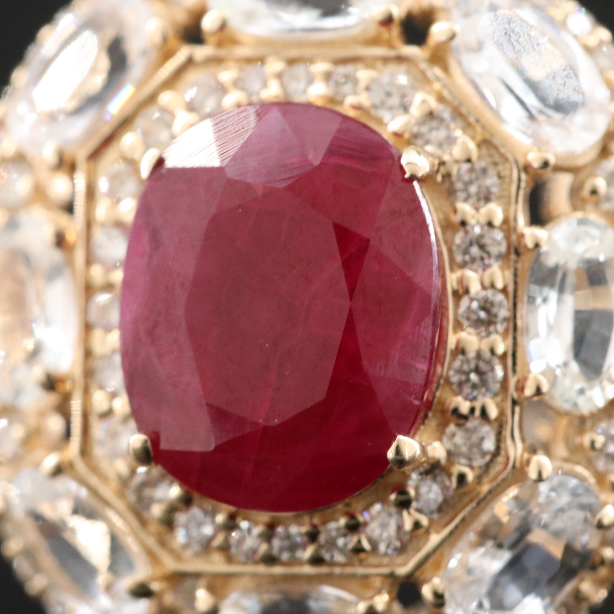 14K 4.04 CT Ruby, White Sapphire and Diamond Ring with IGI Report