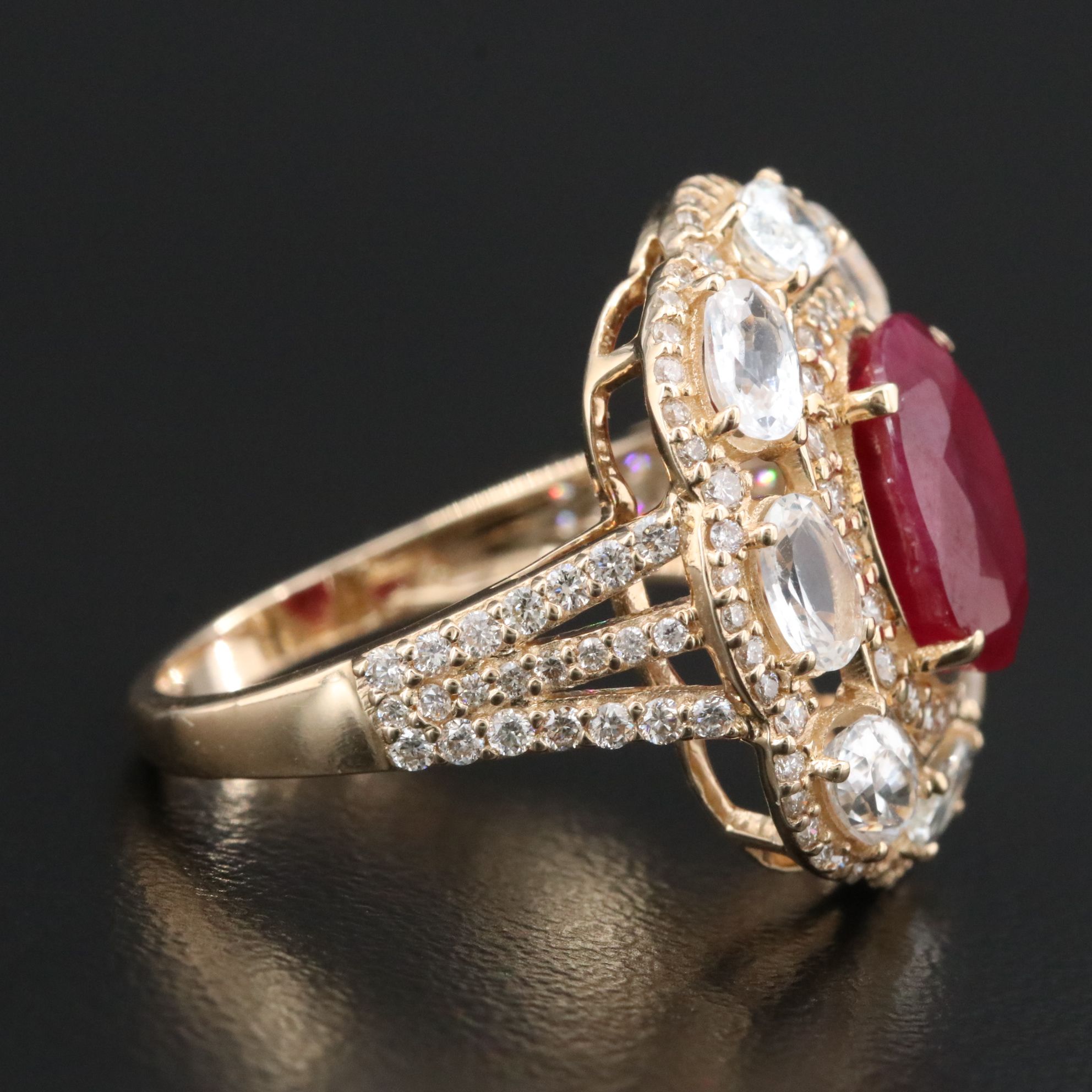 14K 4.04 CT Ruby, White Sapphire and Diamond Ring with IGI Report