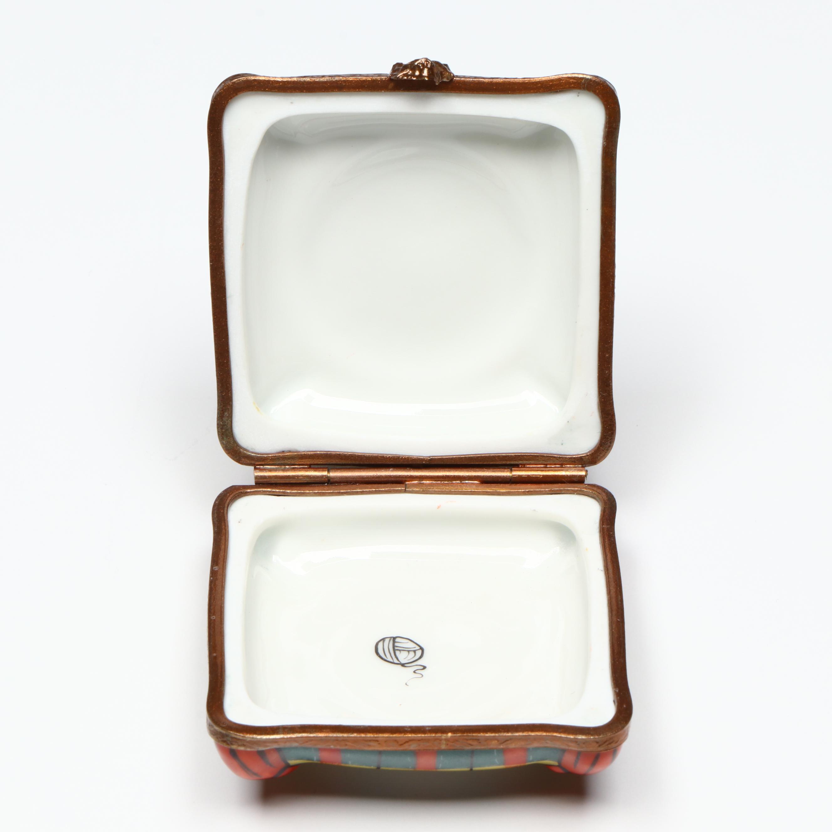 French Hand-Painted Cat on Bed Limoges Box