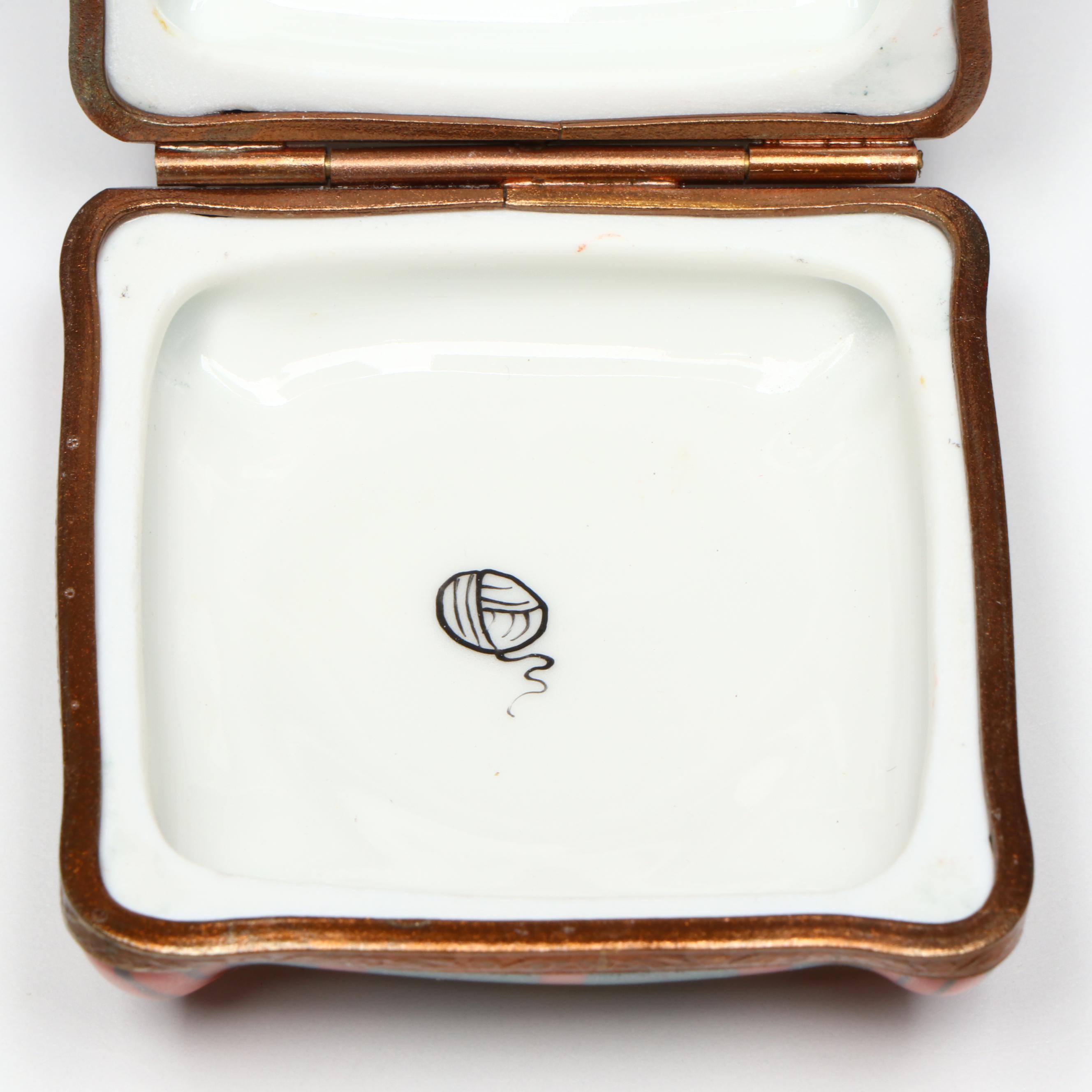 French Hand-Painted Cat on Bed Limoges Box