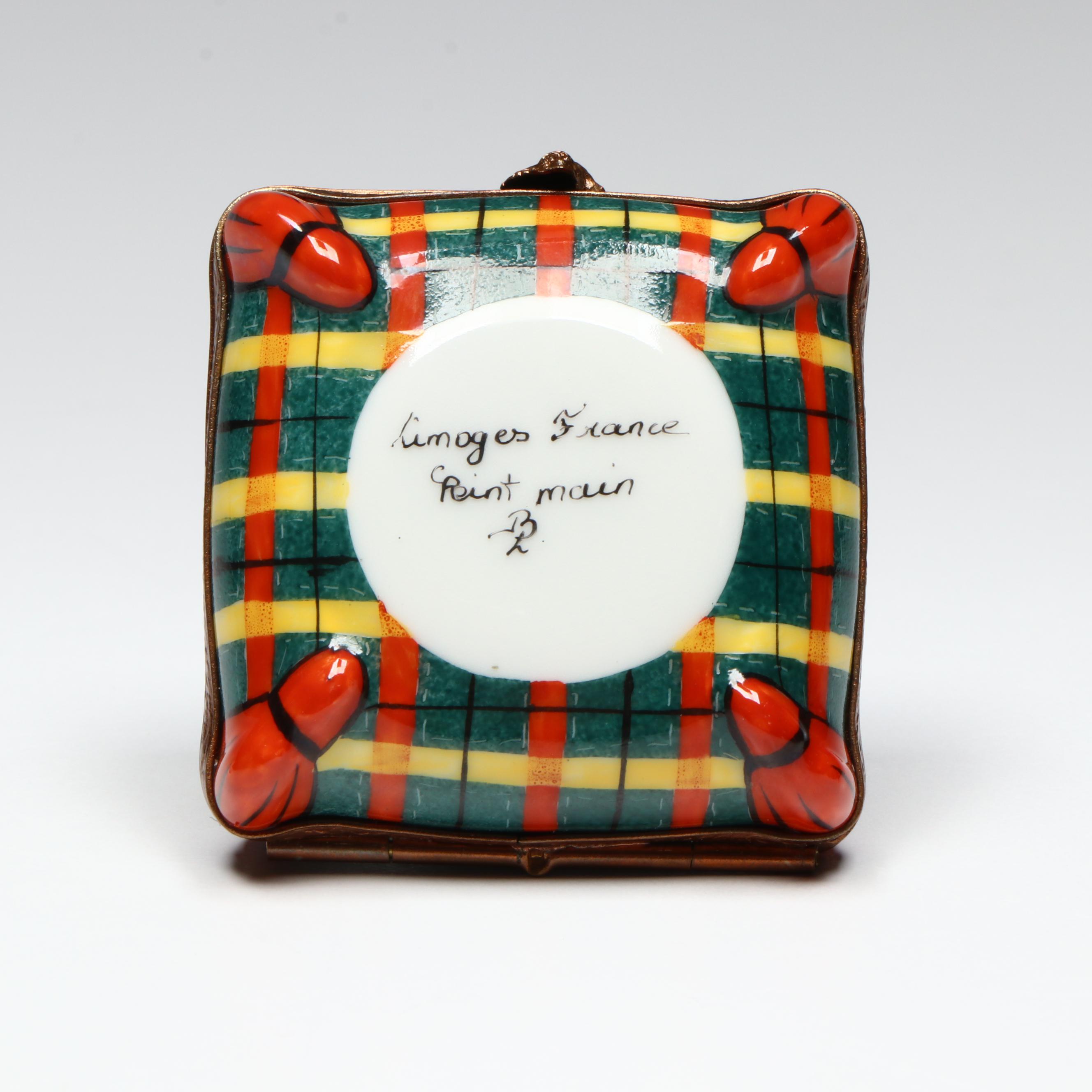 French Hand-Painted Cat on Bed Limoges Box