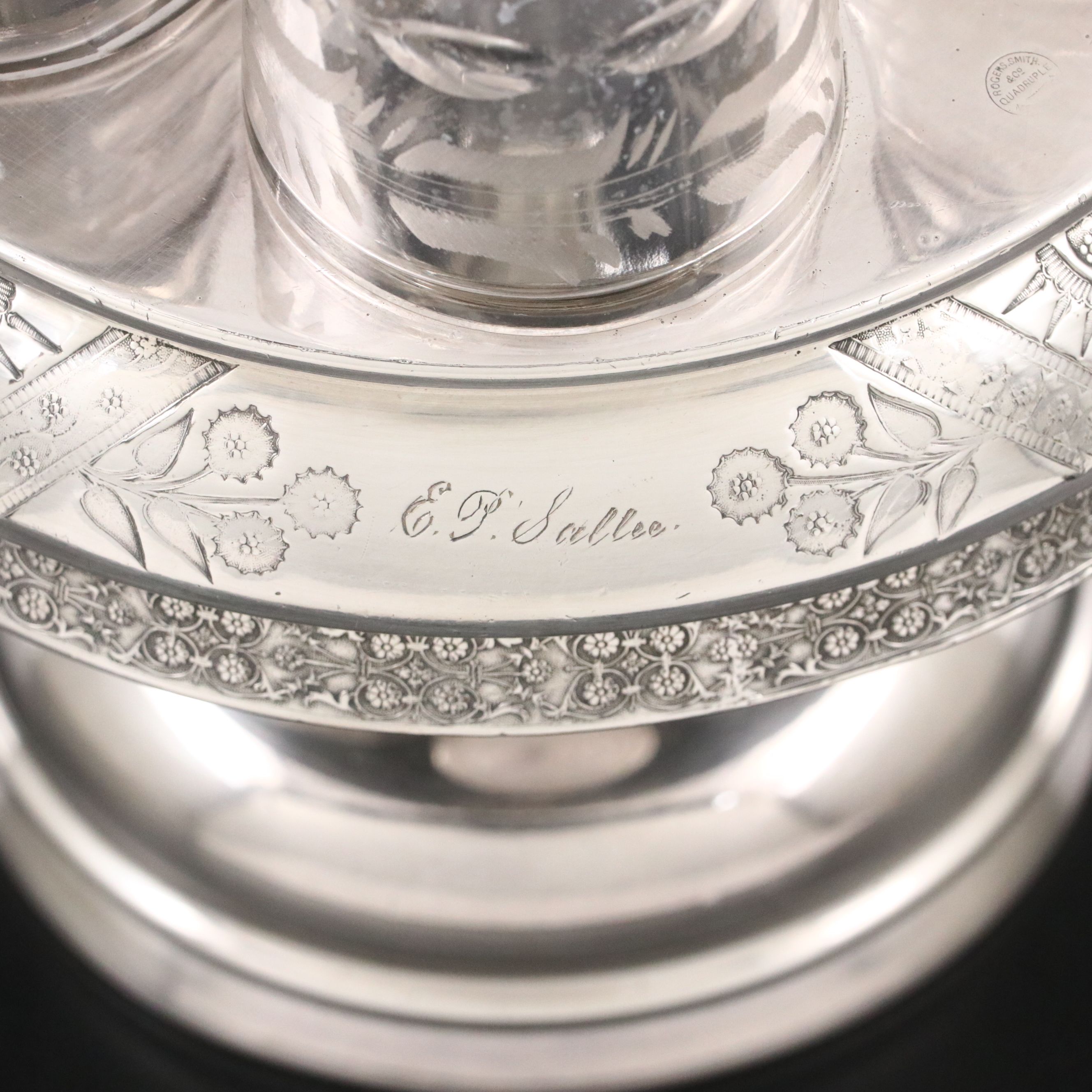 Aesthetic Movement Silver Plate and Glass Cruet Set, Late 19th Century