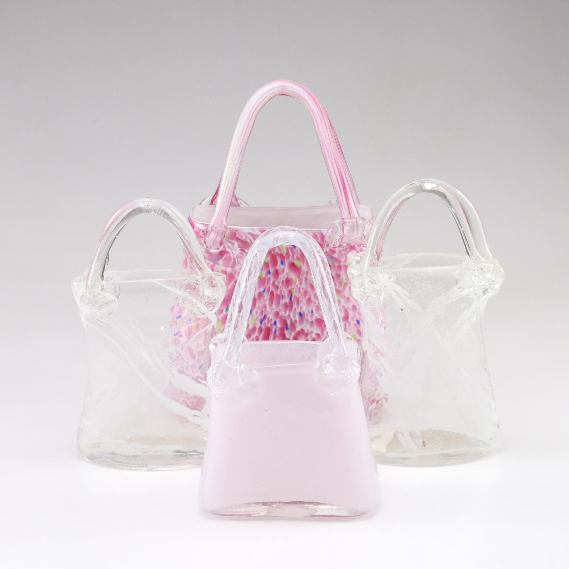 Murano Style Pink Confetti Purse Vase with More Hand-Blown Art Glass Handbags