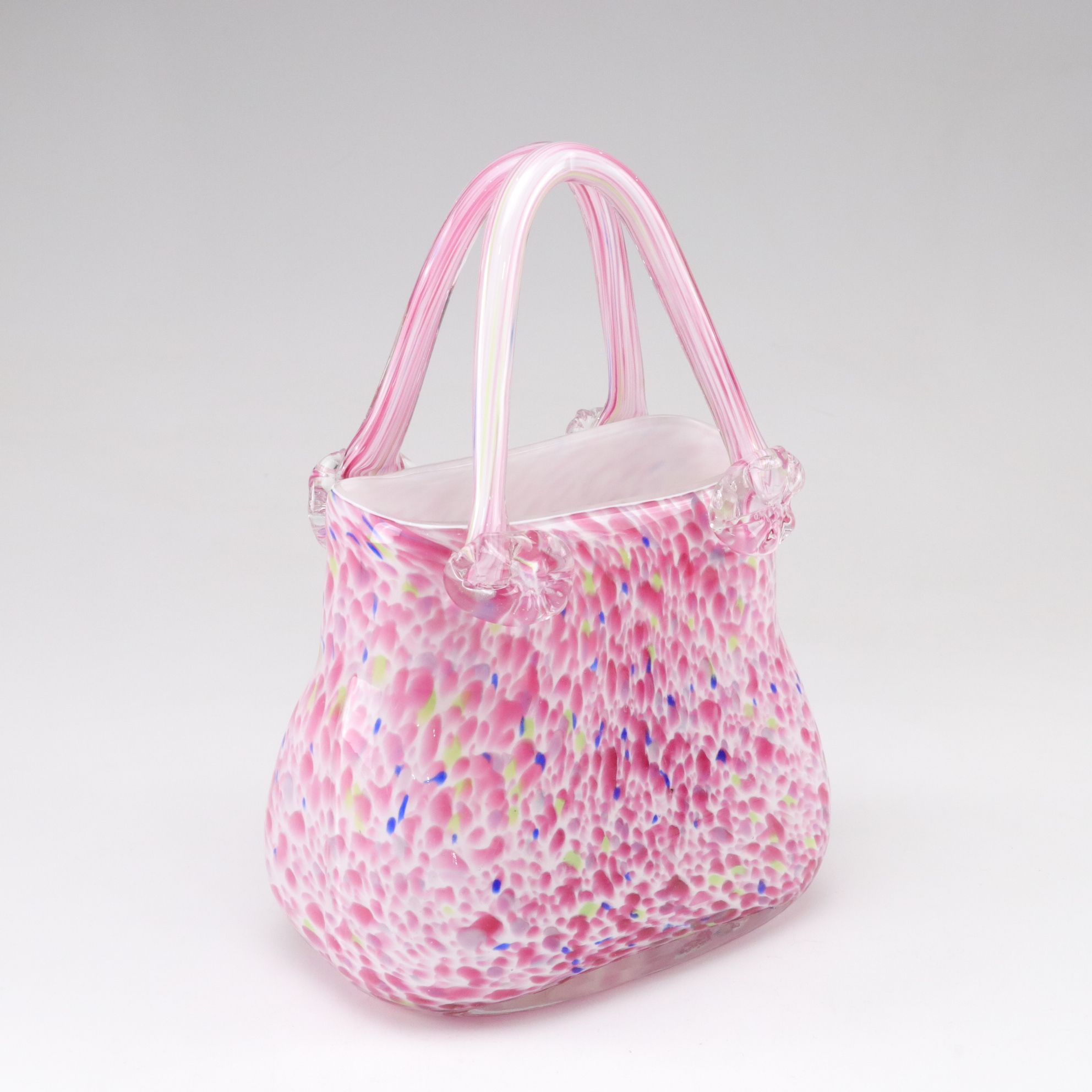 Murano Style Pink Confetti Purse Vase with More Hand-Blown Art Glass Handbags