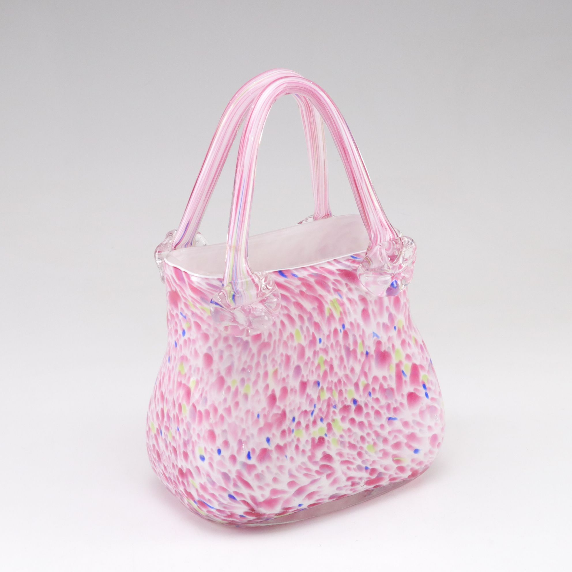 Murano Style Pink Confetti Purse Vase with More Hand-Blown Art Glass Handbags