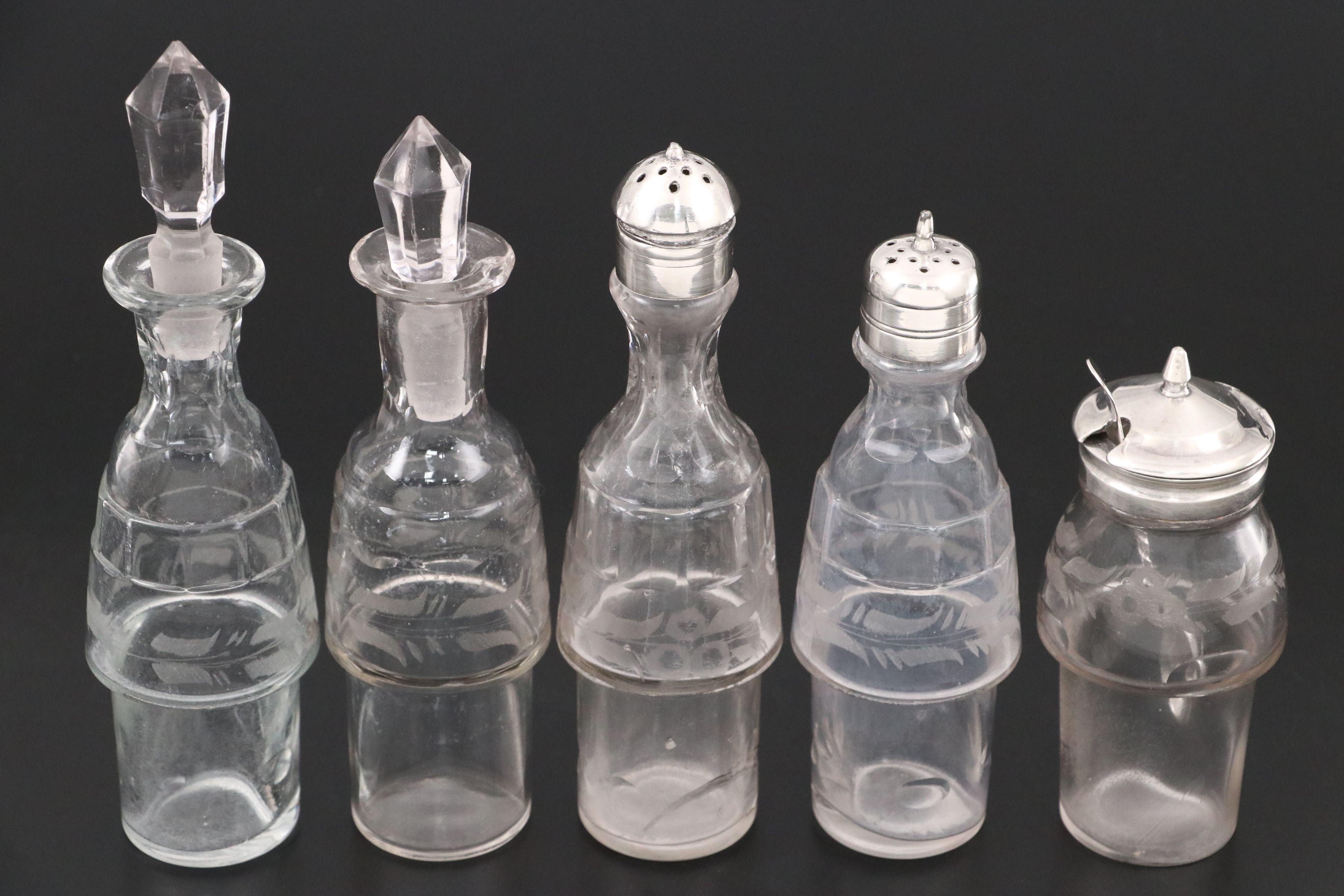 Aesthetic Movement Silver Plate and Glass Cruet Set, Late 19th Century