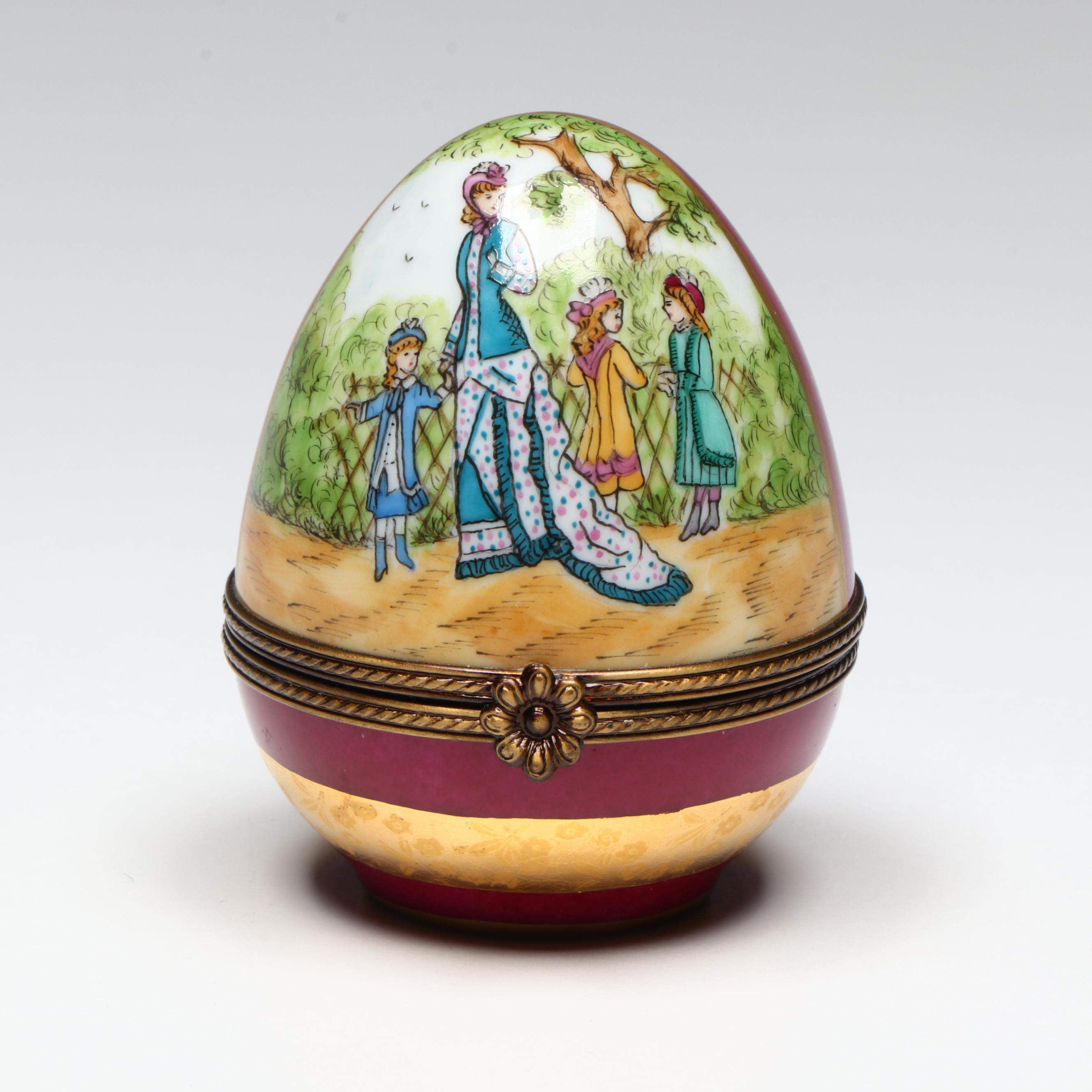 French Decoration Co. Hand-Painted Porcelain Egg Limoges Box