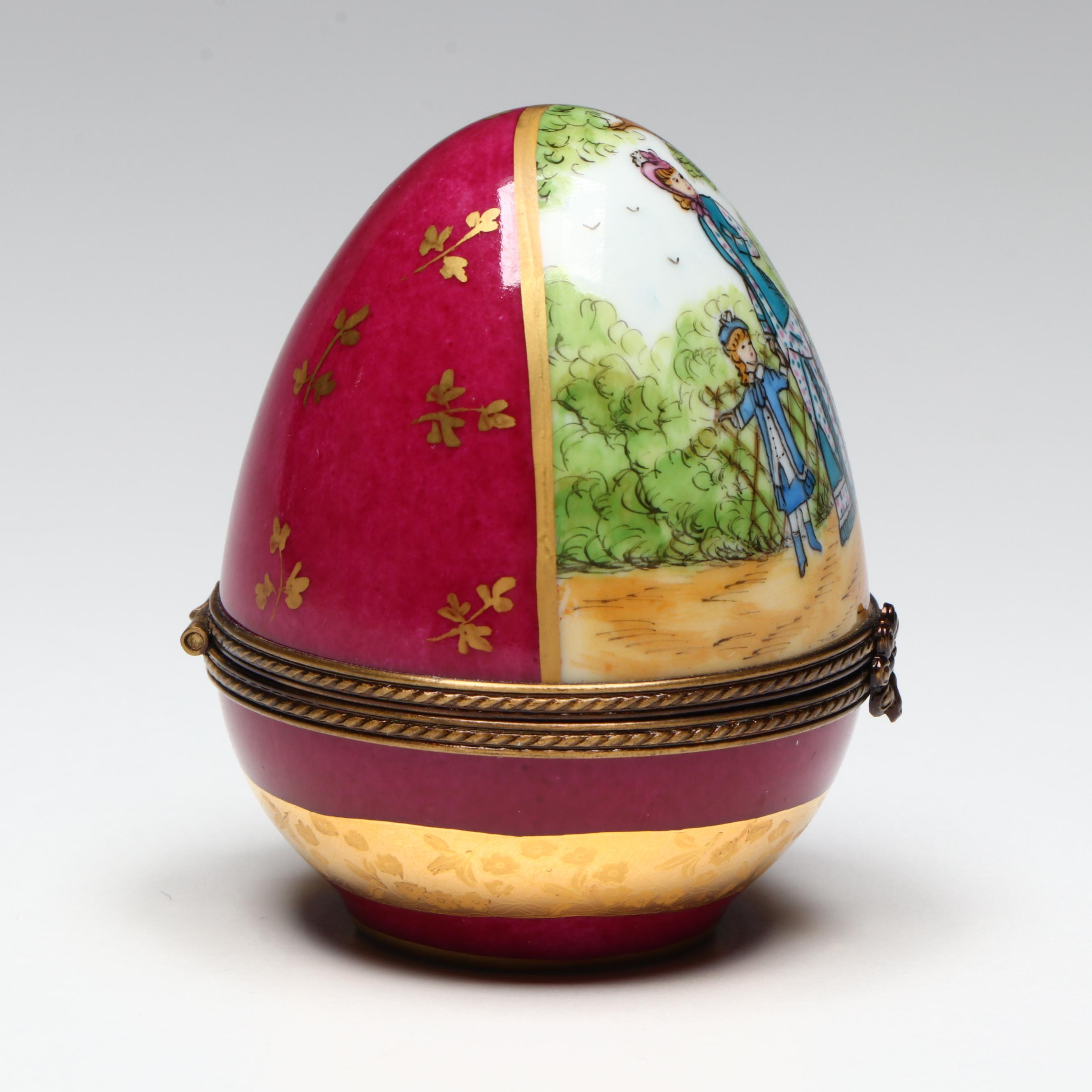 French Decoration Co. Hand-Painted Porcelain Egg Limoges Box