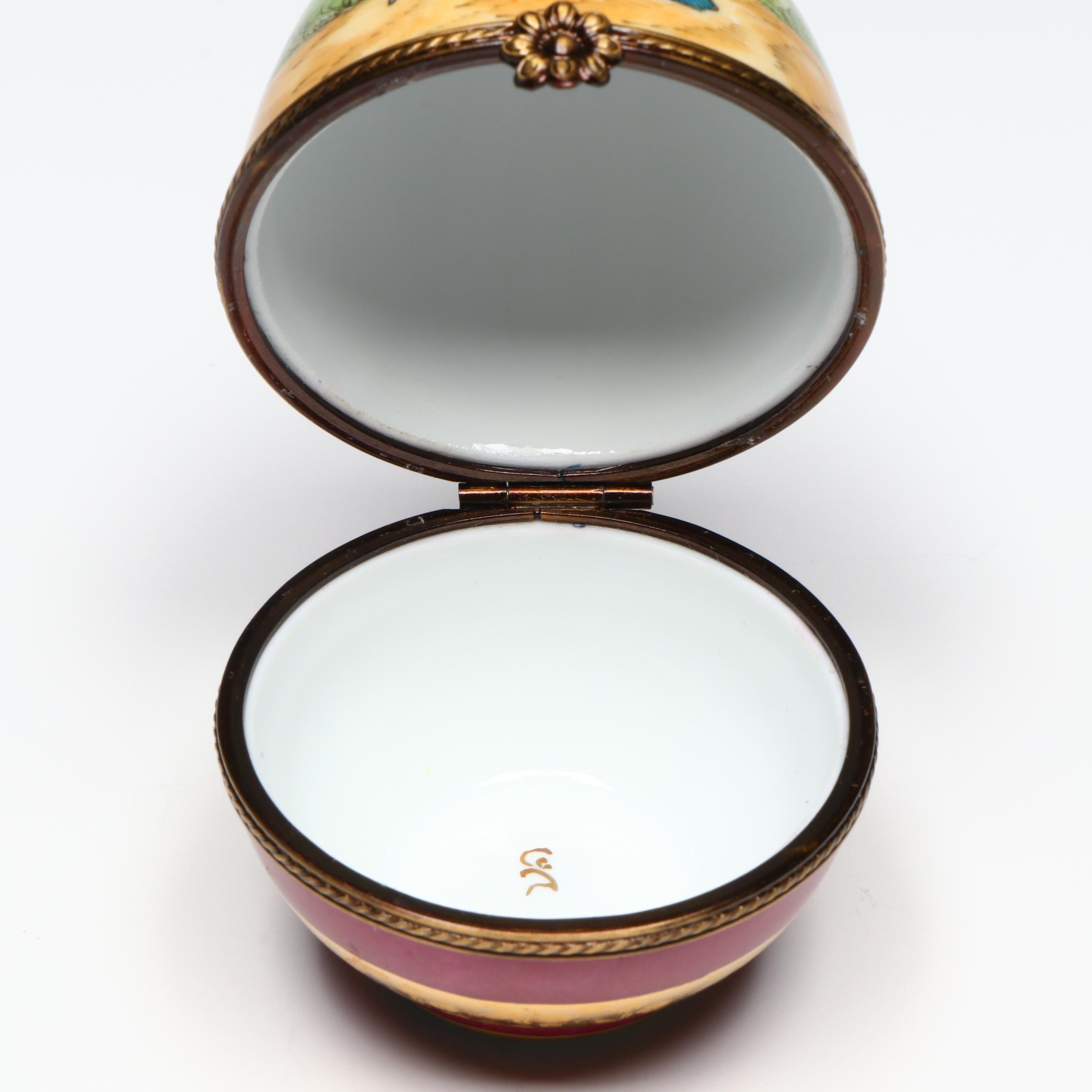 French Decoration Co. Hand-Painted Porcelain Egg Limoges Box