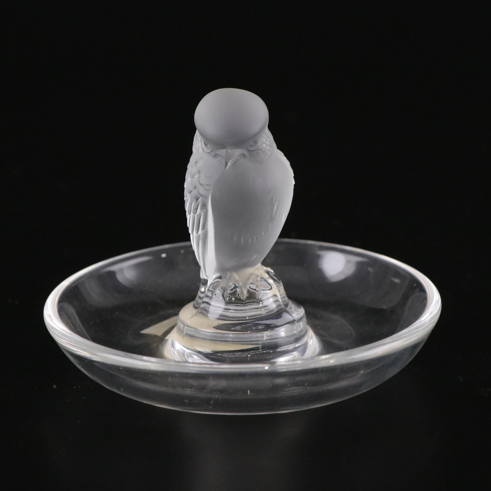 Lalique Crystal Frosted Bird Ring Dish