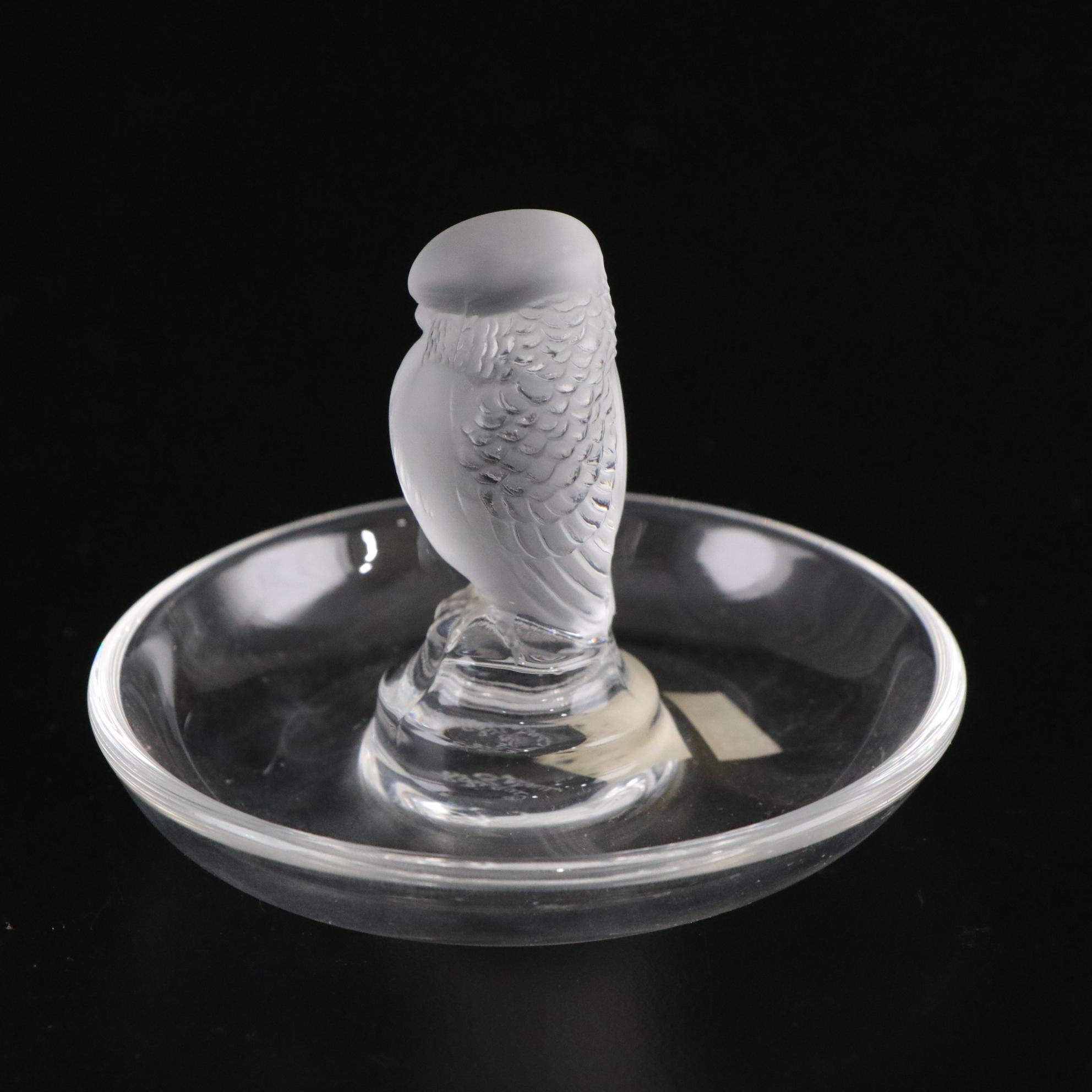 Lalique Crystal Frosted Bird Ring Dish