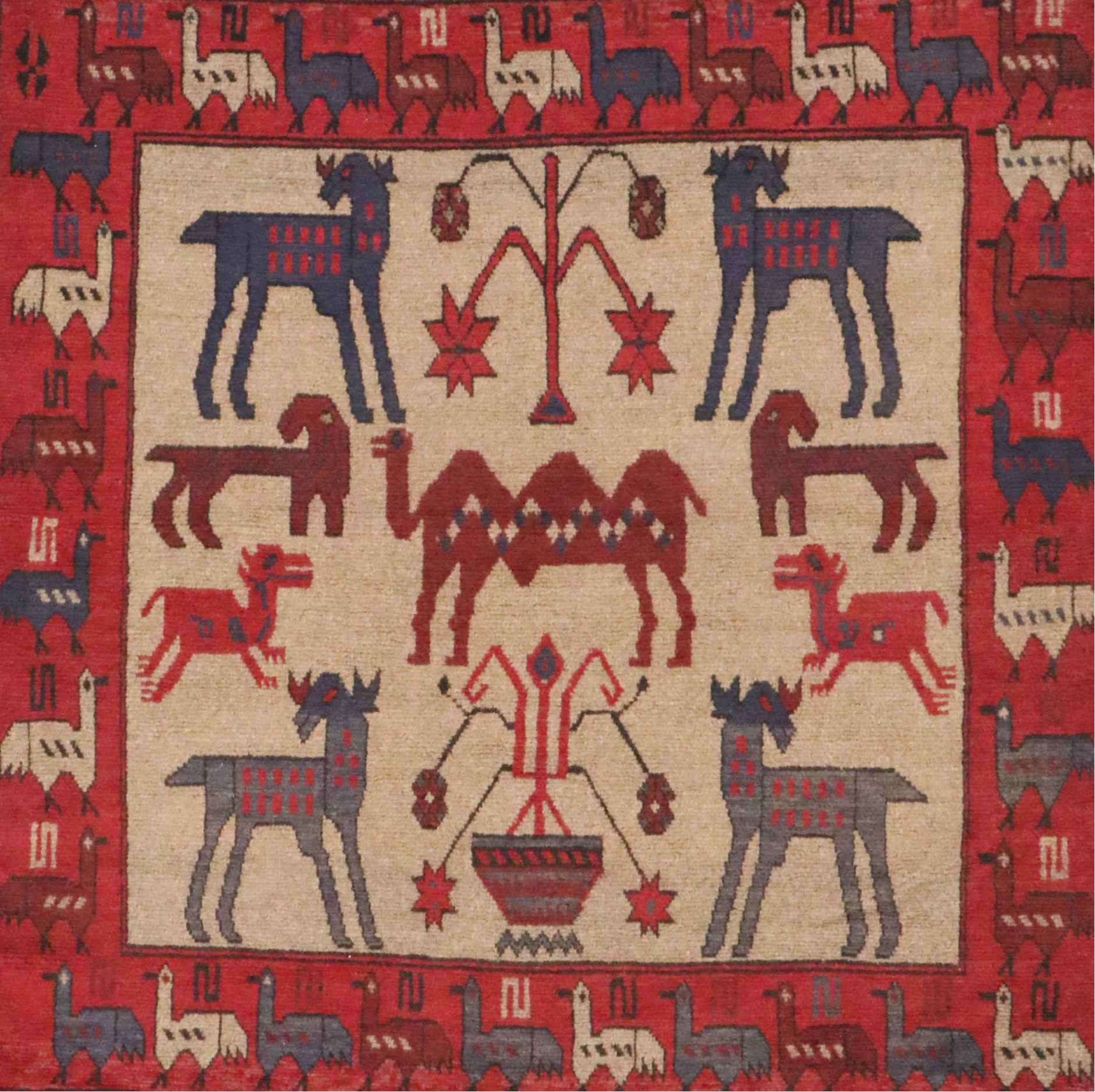 4'7 x 5'8 Hand-Knotted Afghan Pictorial Area Rug