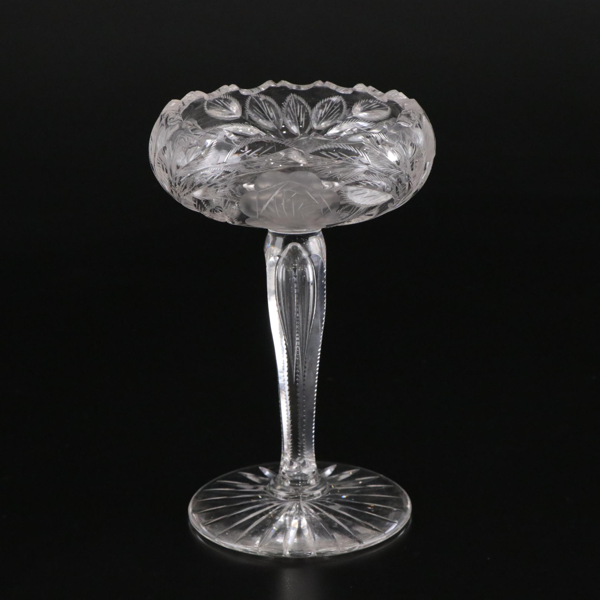 American Brilliant Style Cut Glass Rose Pattern Compote, 20th Century