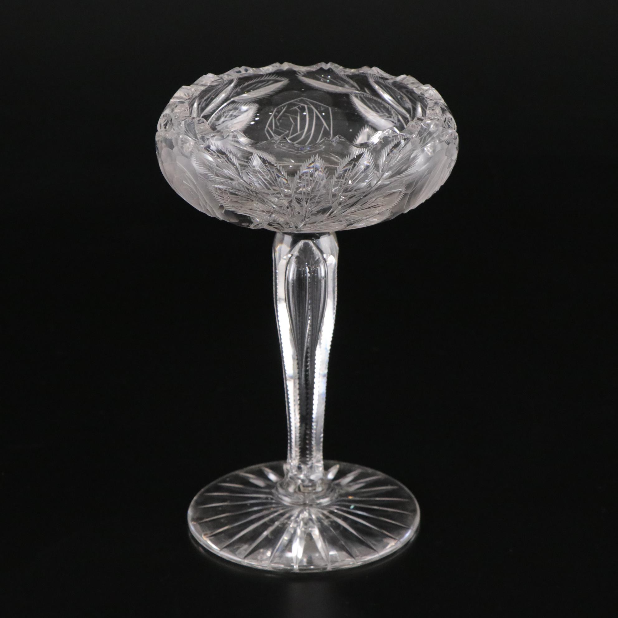 American Brilliant Style Cut Glass Rose Pattern Compote, 20th Century