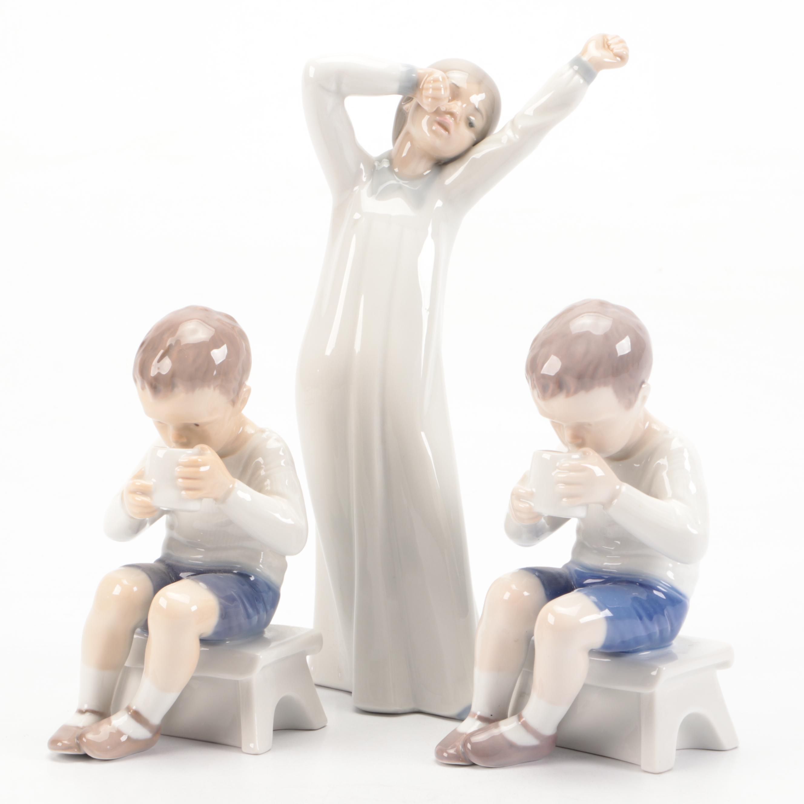 Nao by Lladró "Girl Yawning" with Bing & Grøndahl Porcelain Figurines